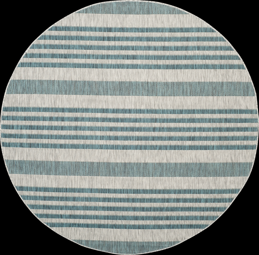 Fresh Stripes Teal 8' Round Indoor/Outdoor Rug - Thumbnail - Image 1