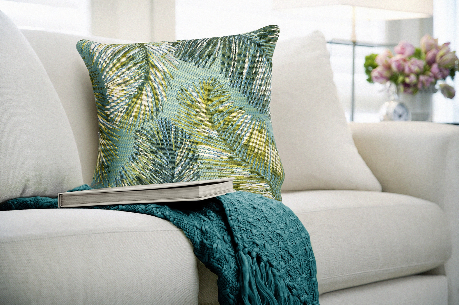 Frond Coast Aqua Indoor/Outdoor Accent Pillow - Thumbnail - Image 2