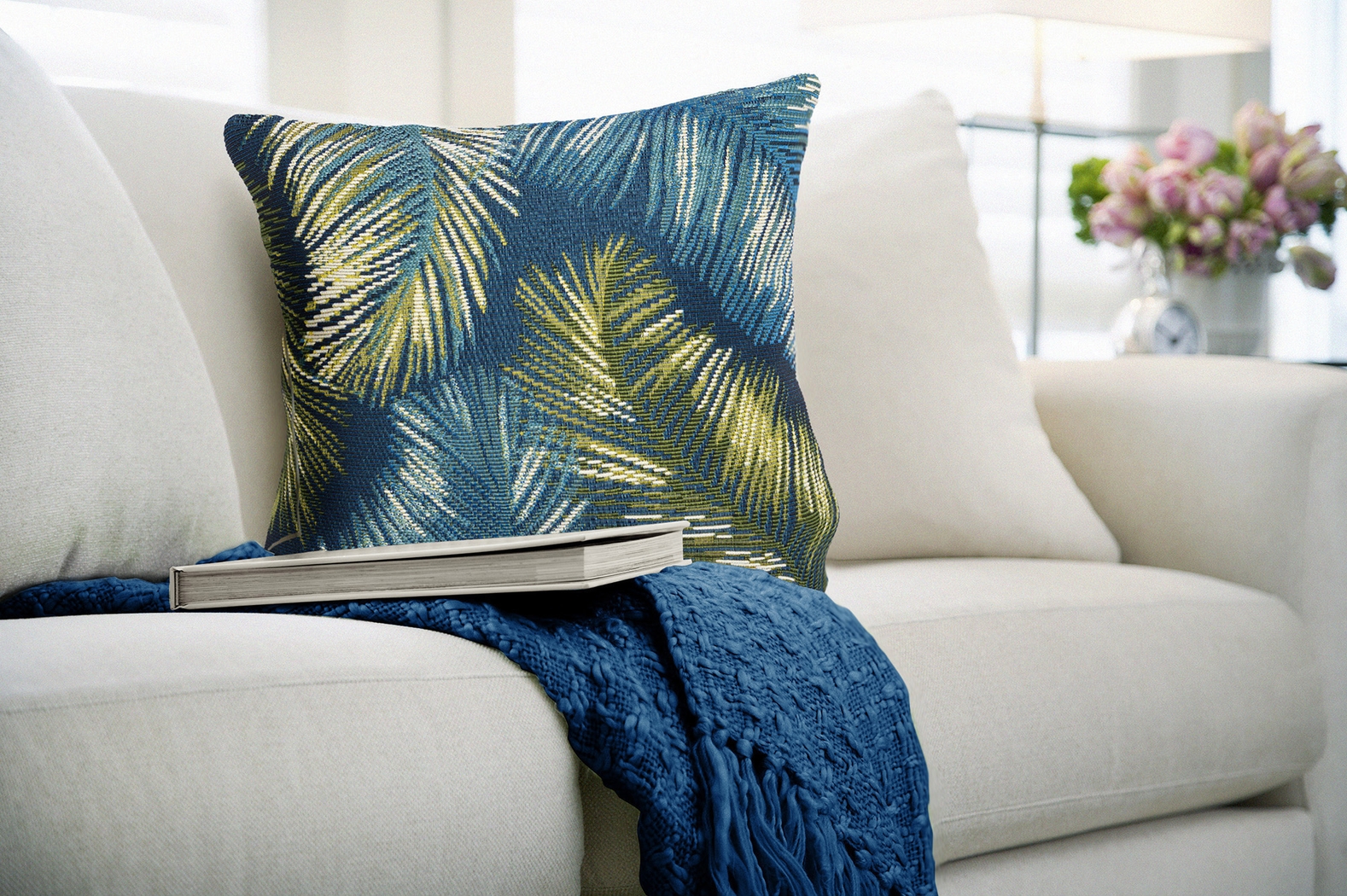 Frond Coast Navy Indoor/Outdoor Accent Pillow - Thumbnail - Image 2