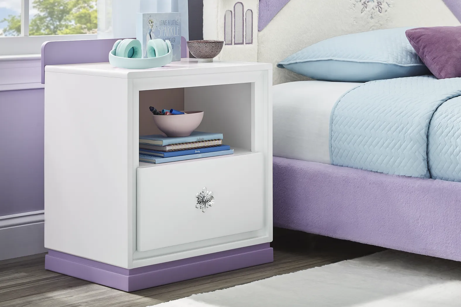 Frozen White and Lavender Nightstand - Image 4