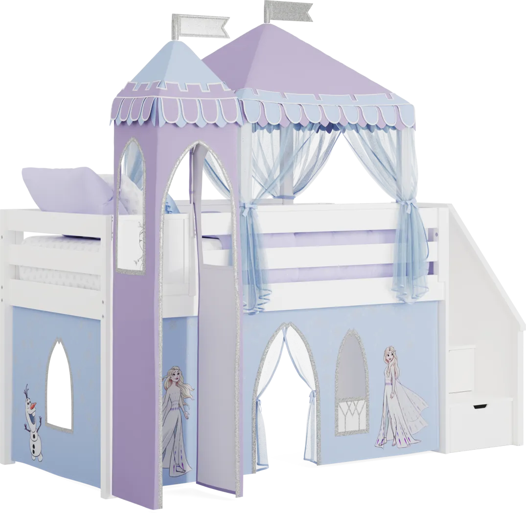 Frozen White Twin Low Step Loft with Activity Panel, Tent & Tower - Thumbnail - Image 1
