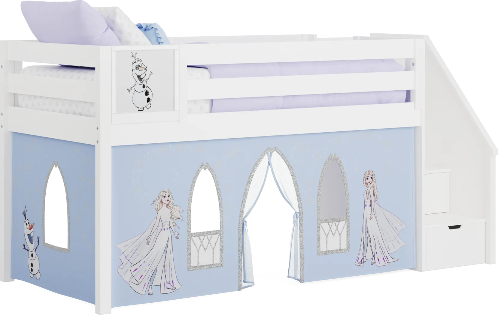 Frozen White Twin Low Step Loft with Activity Panel - Thumbnail - Image 1