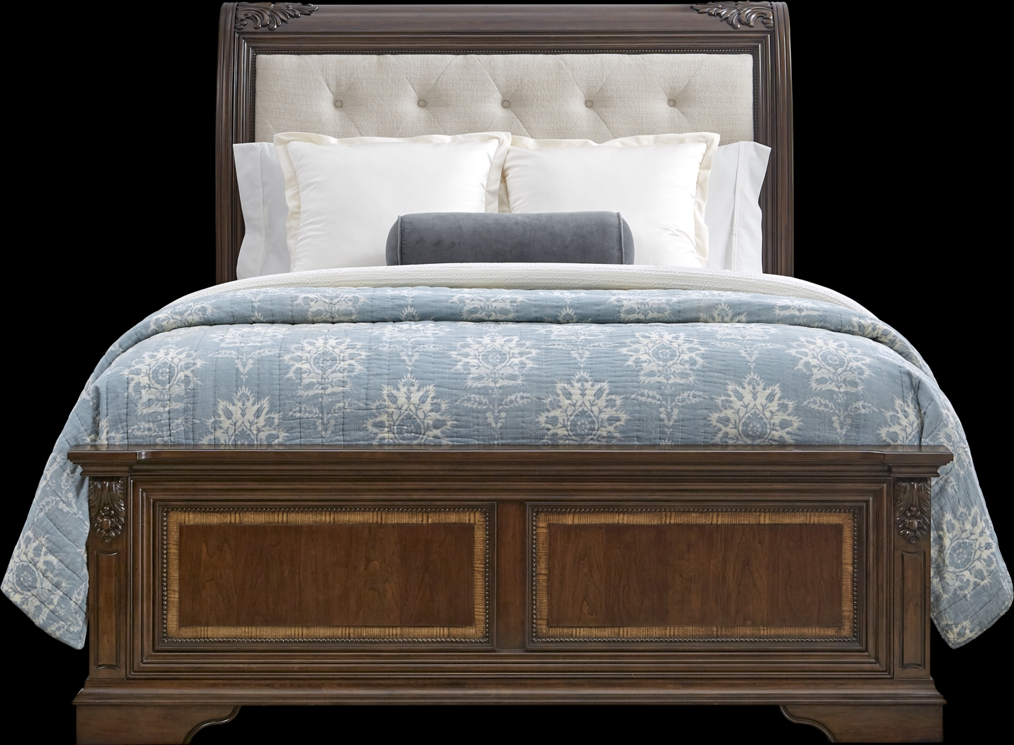 Fuller Brown Cherry Finish 3 Pc King Upholstered Sleigh Bed - Thumbnail - Image 3