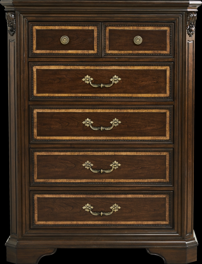 Fuller Brown Cherry Finish 5 Pc King Upholstered Sleigh Bedroom - Thumbnail - Image 4