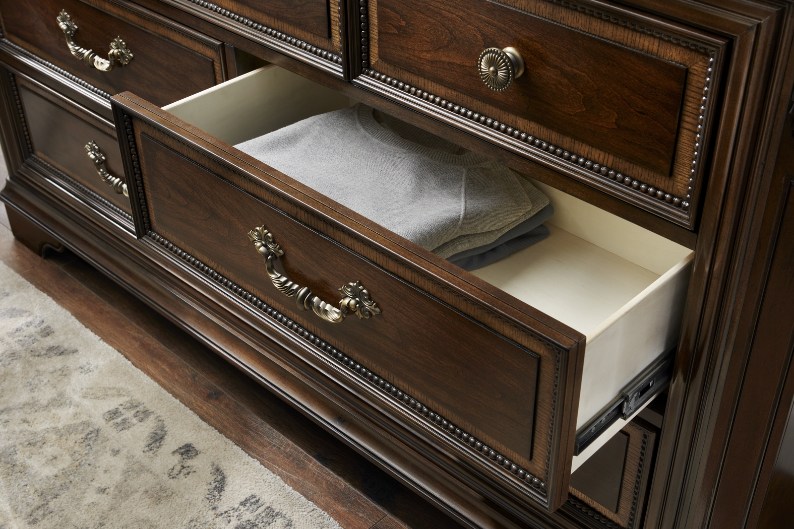 Fuller Brown Cherry Finish 5 Pc Queen Panel Bedroom - Thumbnail - Image 5