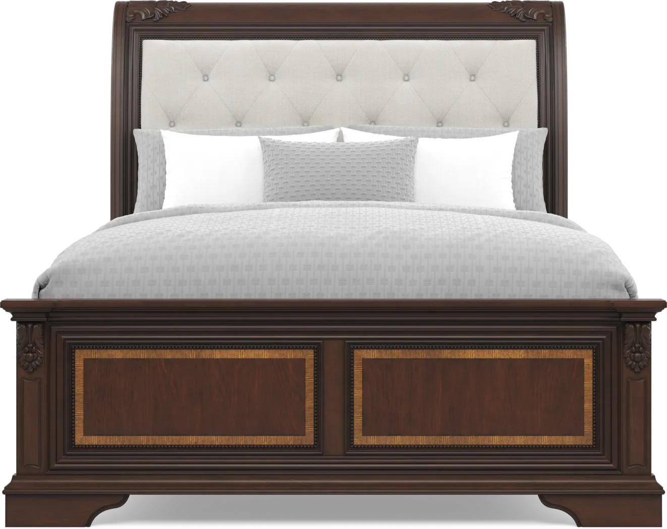 Fuller Brown Cherry Finish 7 Pc Queen Upholstered Sleigh Bedroom - Thumbnail - Image 3