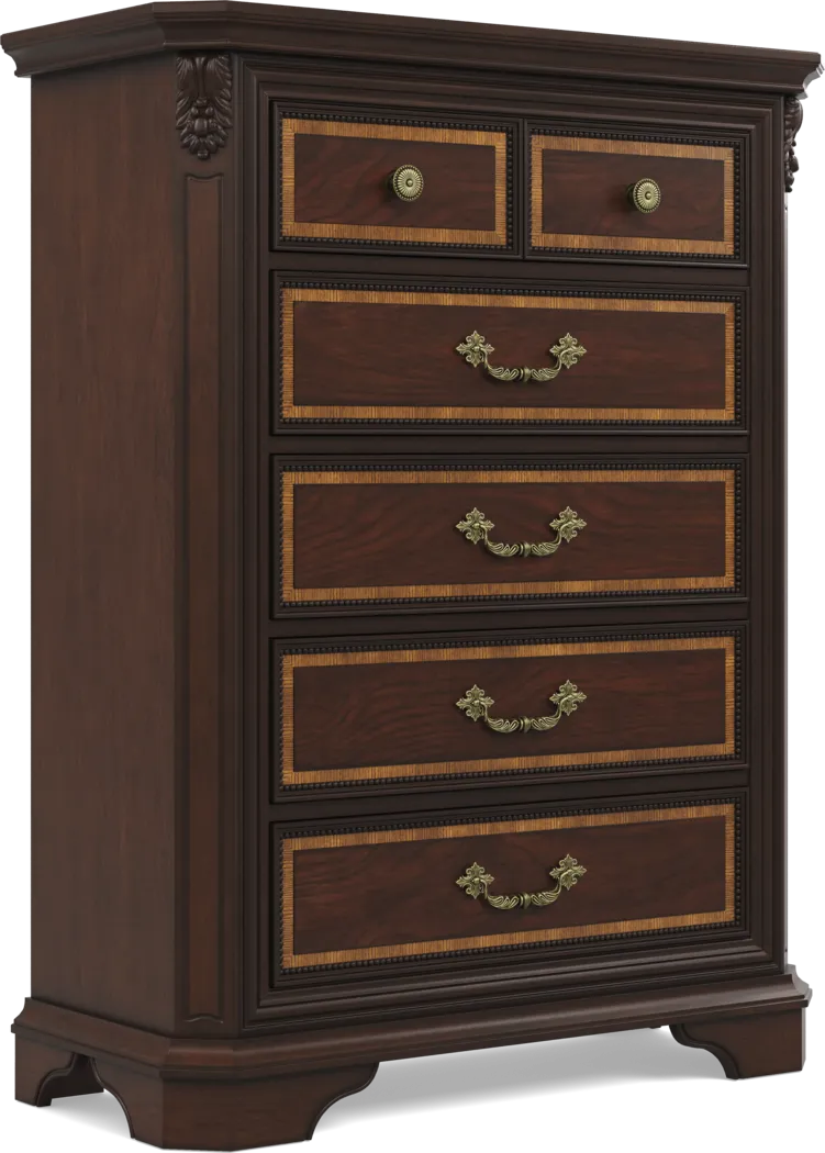 Fuller Brown Cherry Finish 5 Pc King Upholstered Sleigh Bedroom - Thumbnail - Image 5