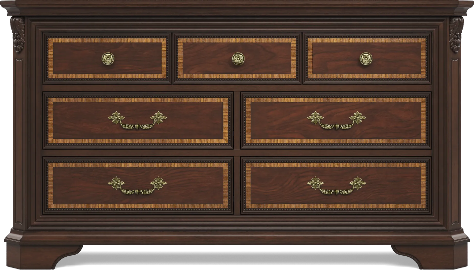 Fuller Brown Cherry Finish 7 Pc Queen Upholstered Sleigh Bedroom - Thumbnail - Image 4