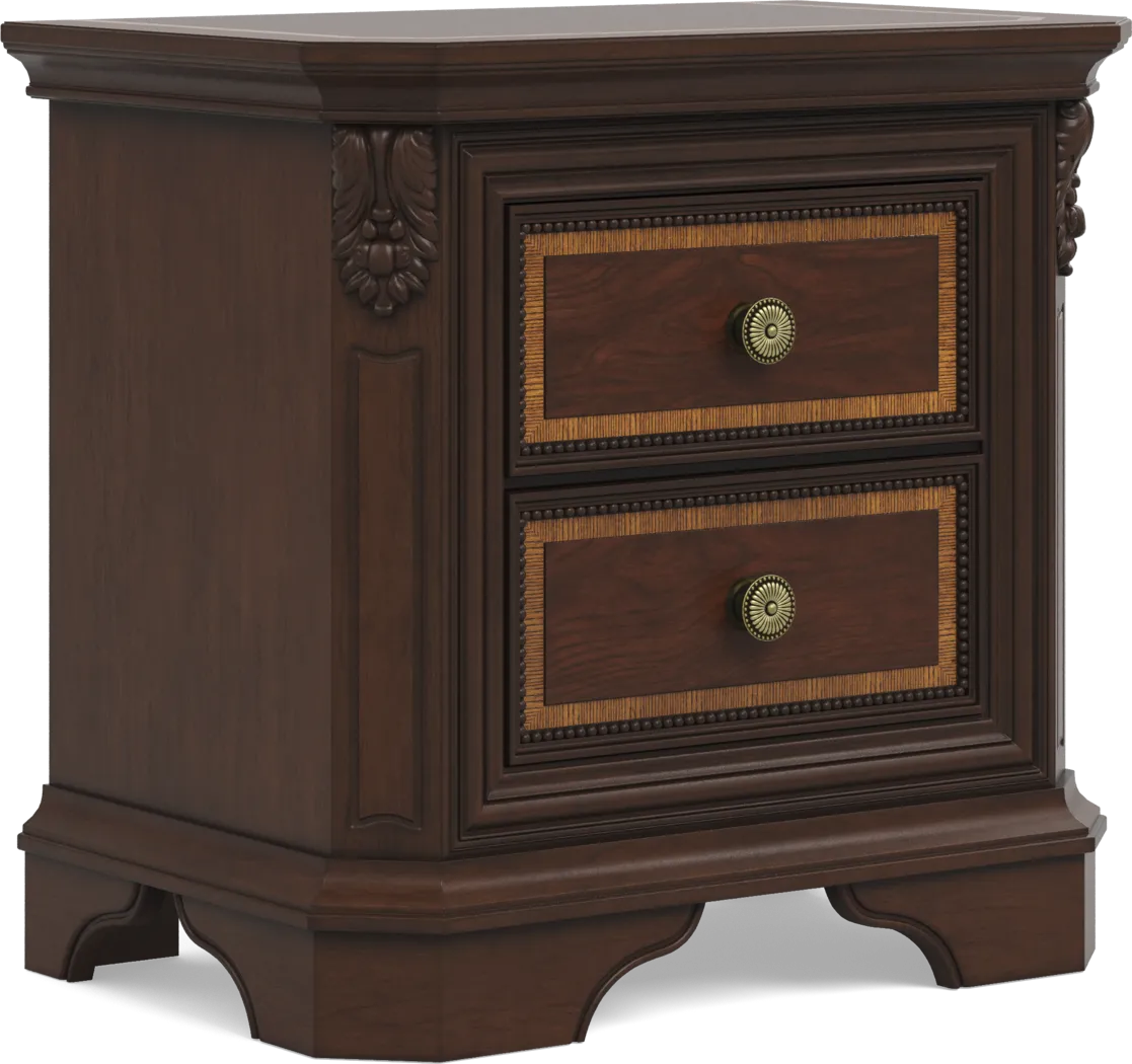 Fuller Brown Cherry Finish 7 Pc Queen Upholstered Sleigh Bedroom - Thumbnail - Image 9