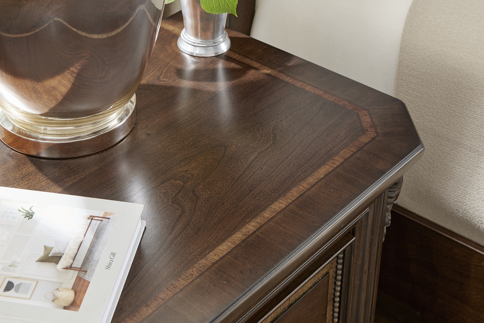 Fuller Brown Cherry Finish 7 Pc Queen Upholstered Sleigh Bedroom - Thumbnail - Image 11