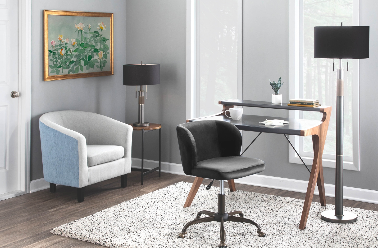 Fussell Black Plush Desk Chair - Thumbnail - Image 8