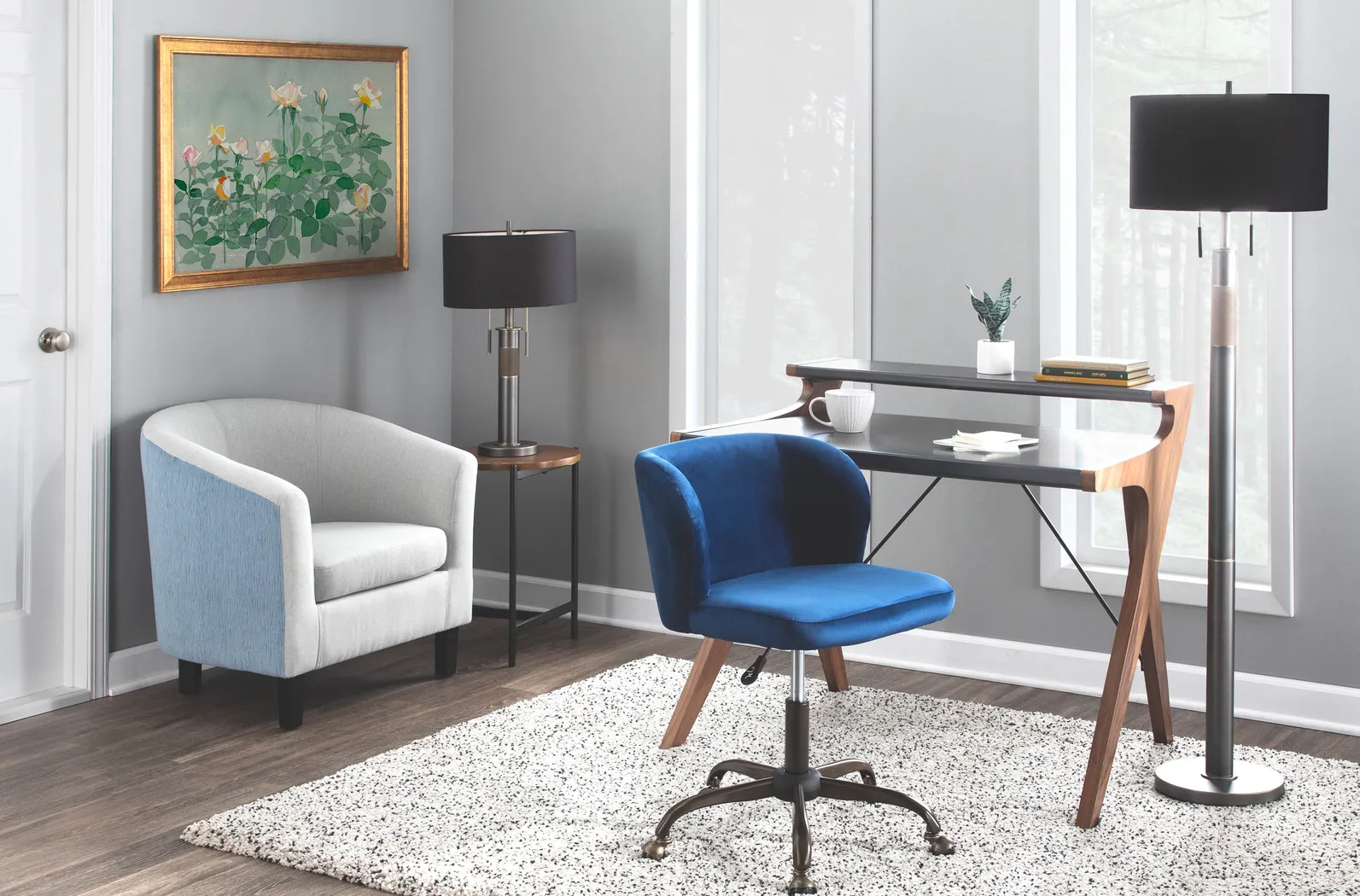 Fussell Blue Plush Desk Chair - Thumbnail - Image 8