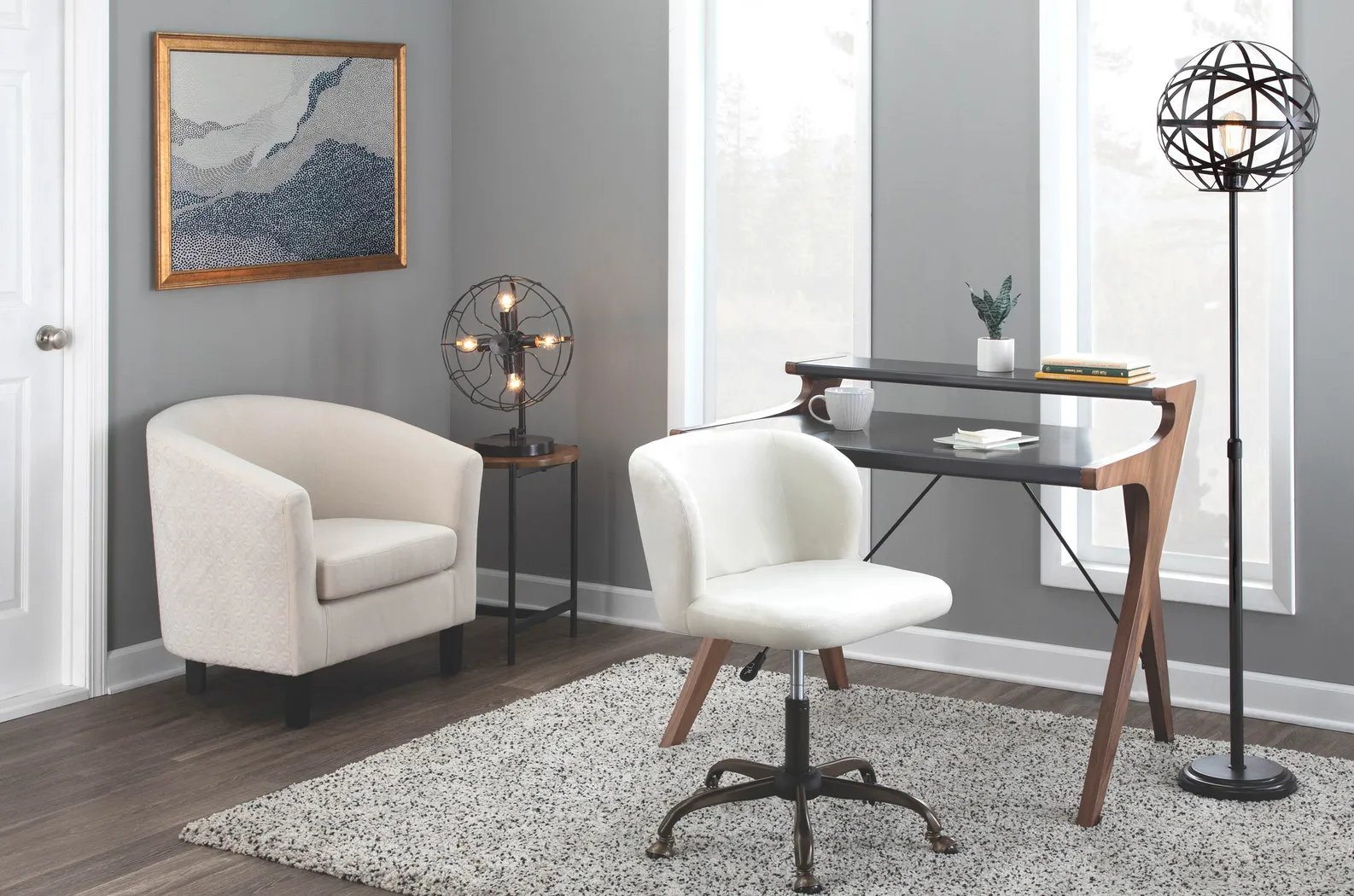 Fussell Cream Plush Desk Chair - Thumbnail - Image 8