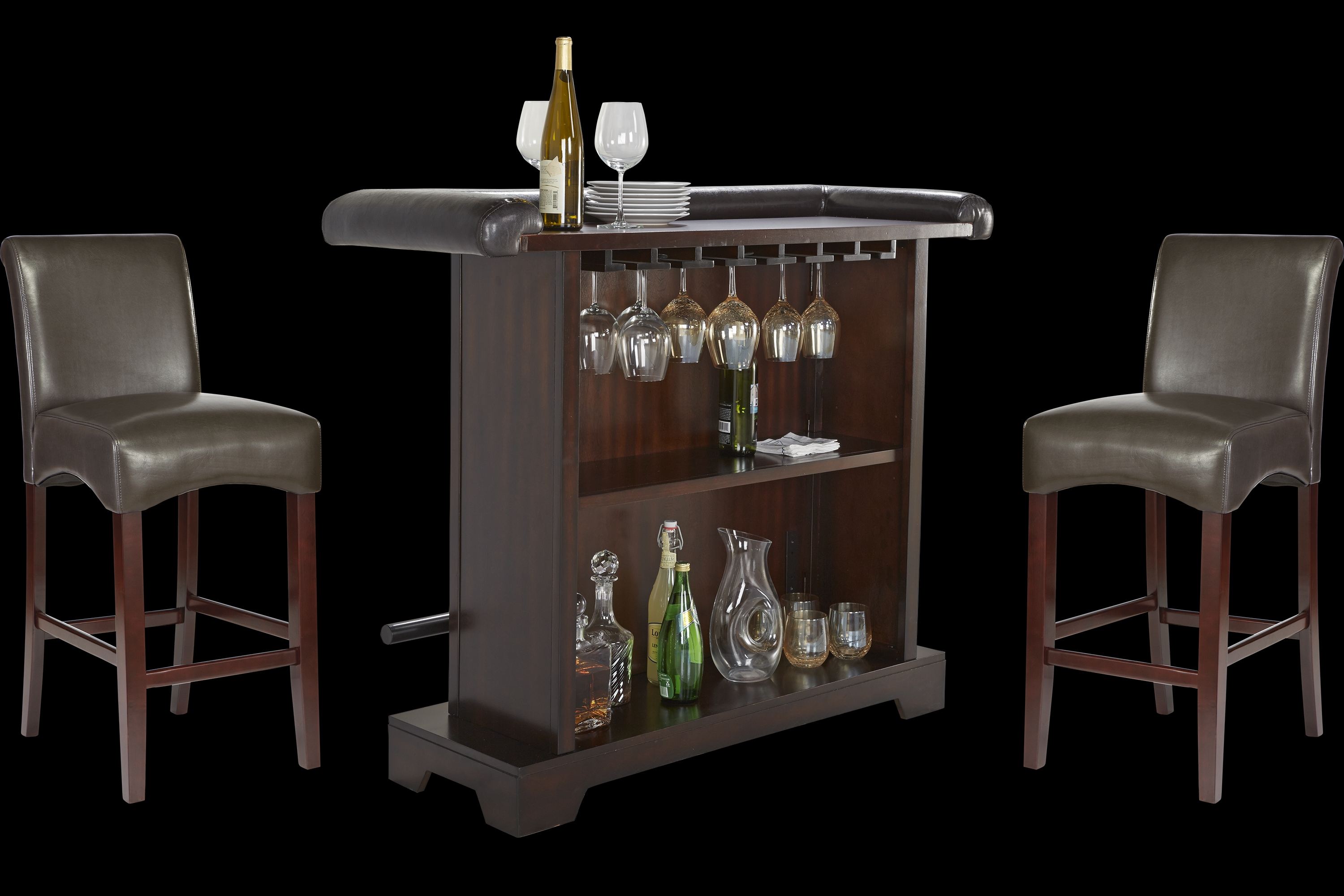 Galeno Cherry 3 Pc Bar Set with Charcoal Barstools - Thumbnail - Image 1