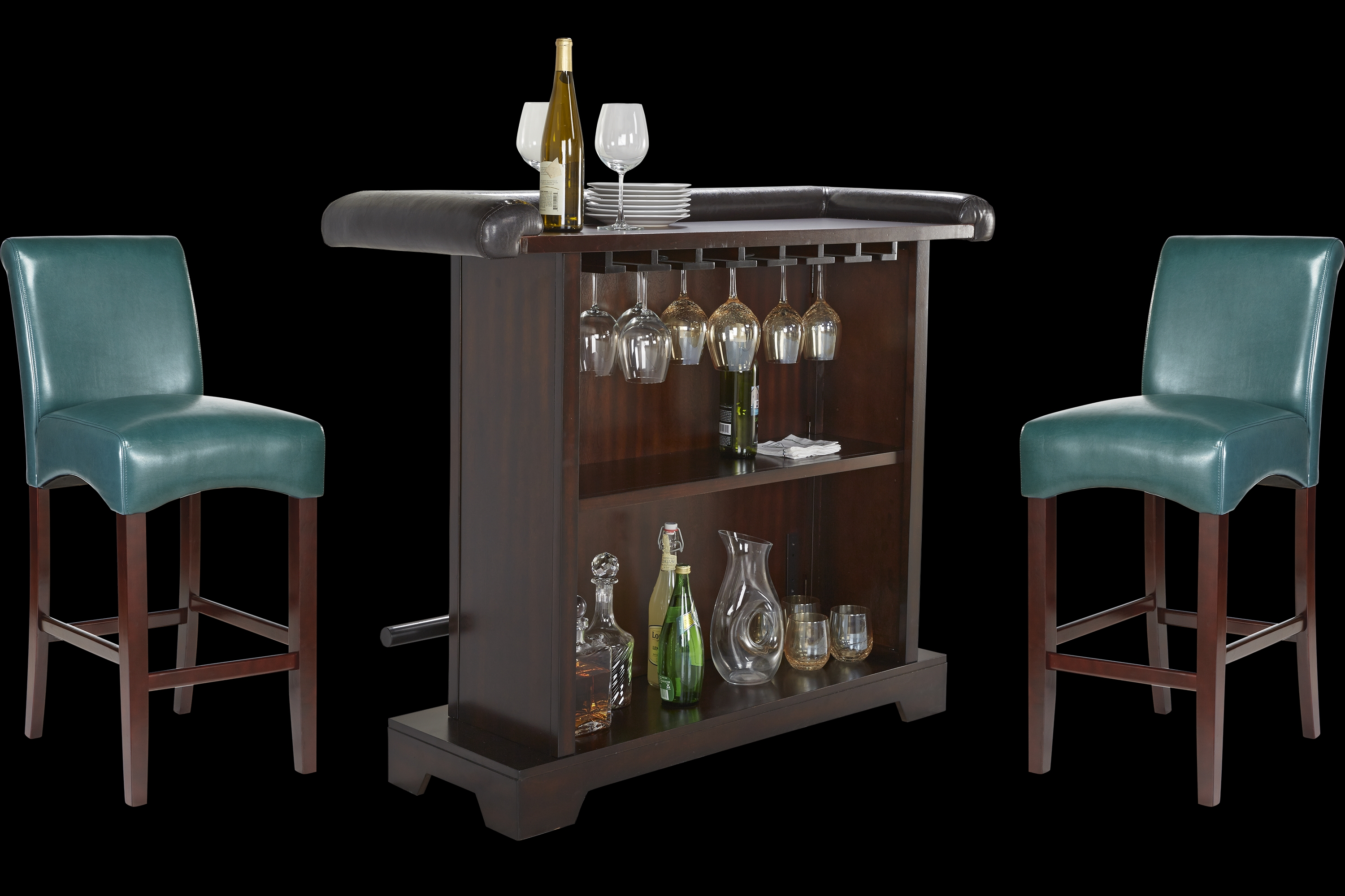 Galeno Cherry 3 Pc Bar Set with Aqua Barstools - Thumbnail - Image 1