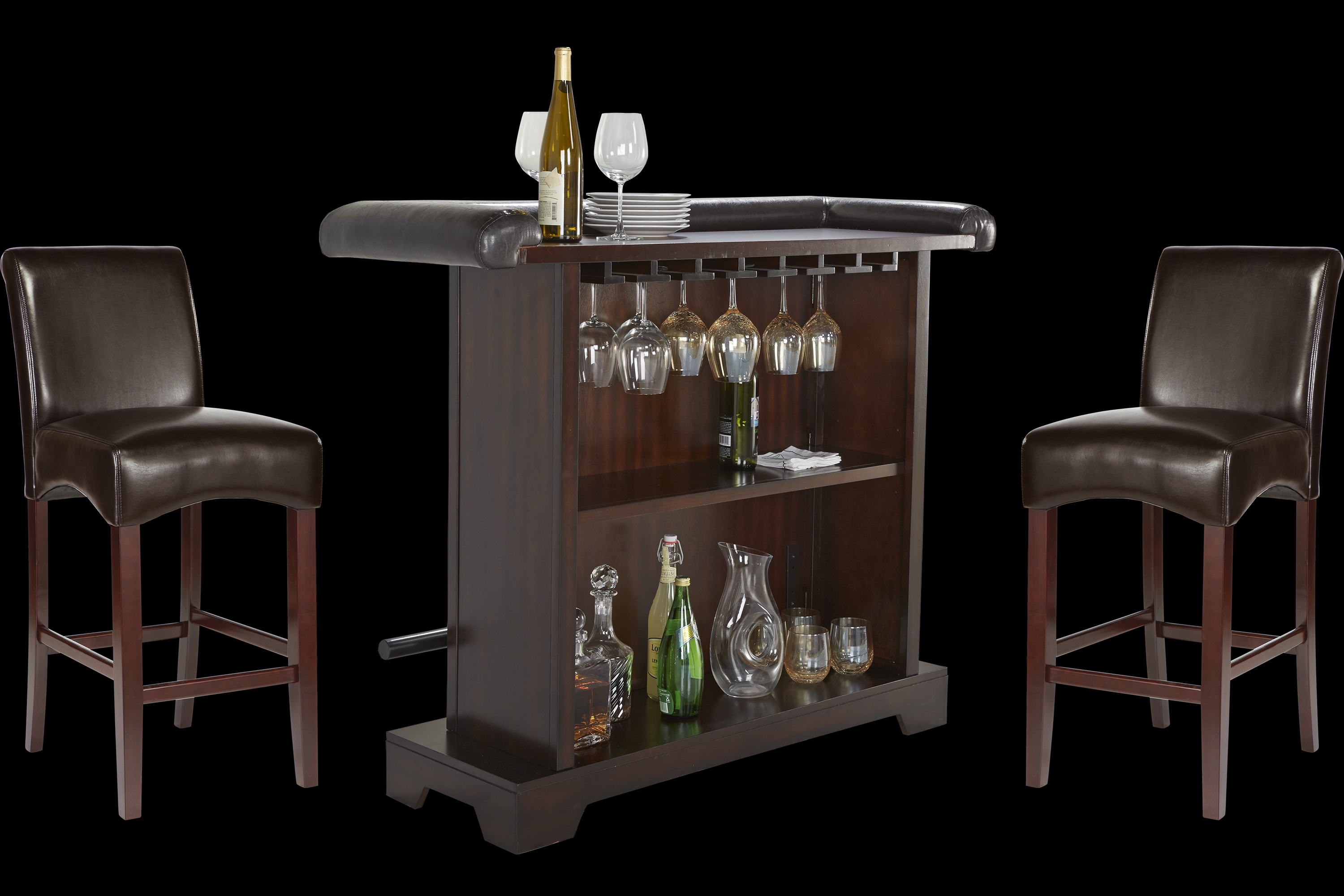 Galeno Cherry 3 Pc Bar Set with Brown Barstools - Thumbnail - Image 1