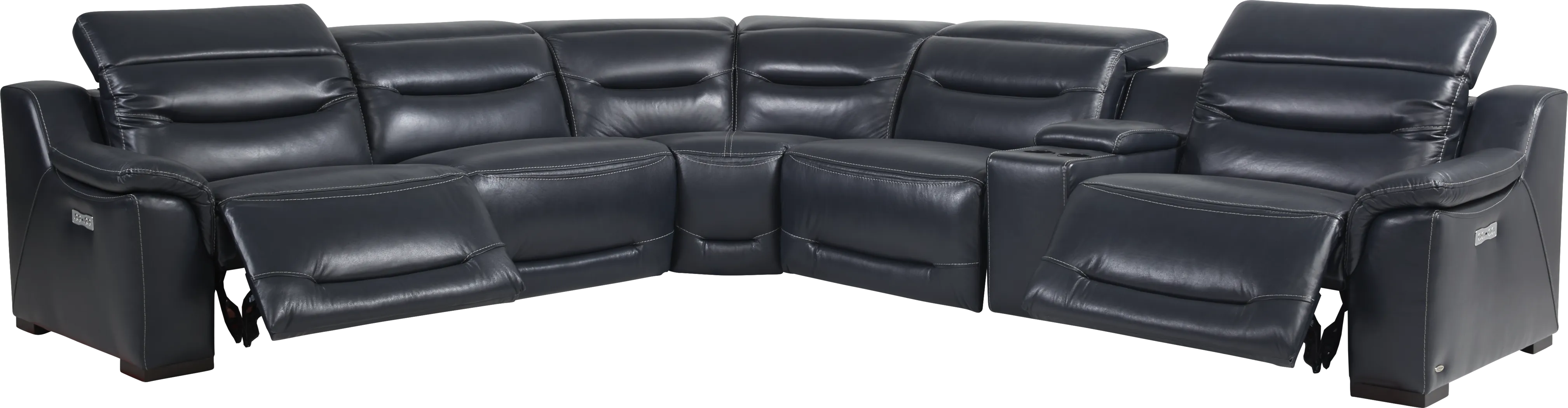 Gallia Way Navy Leather 6 Pc Dual Power Reclining Sectional - Thumbnail - Image 1
