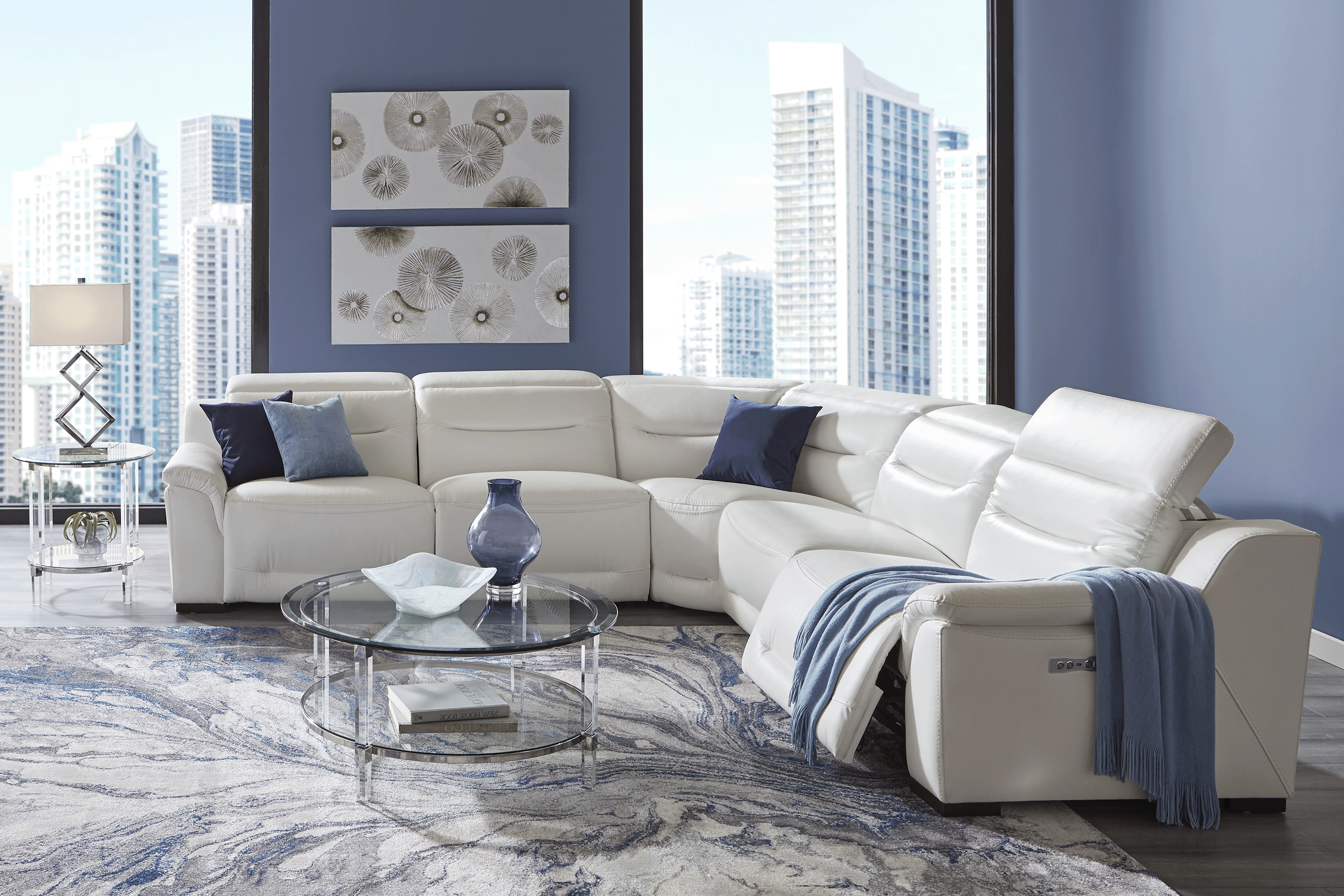 Gallia Way White Leather 5 Pc Dual Power Reclining Sectional - Thumbnail - Image 1