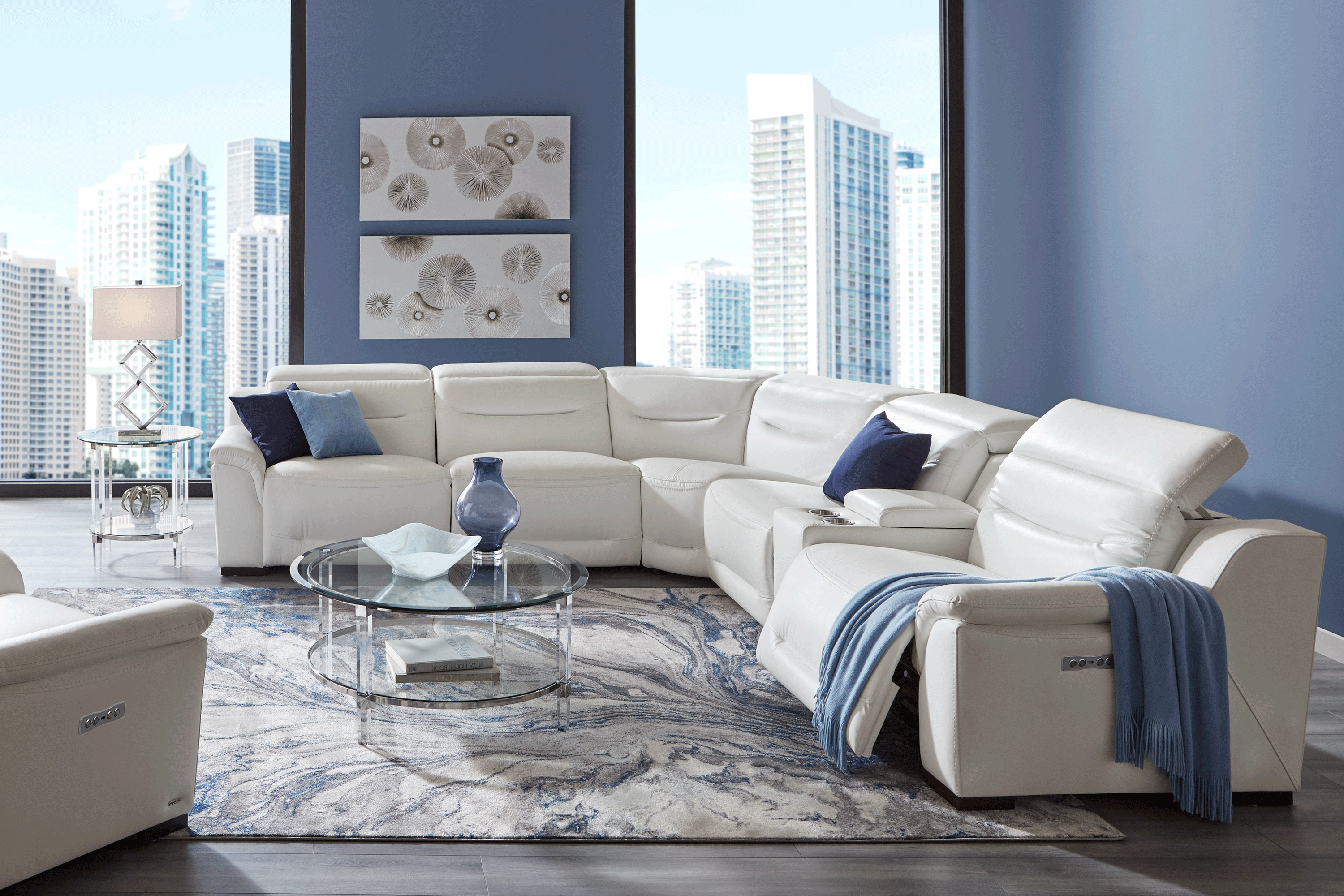 Gallia Way White Leather 9 Pc Dual Power Sectional Living Room - Thumbnail - Image 1
