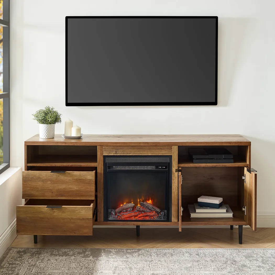 Gamesford Brown 60 in. Console, With Electric Fireplace - Thumbnail - Image 6