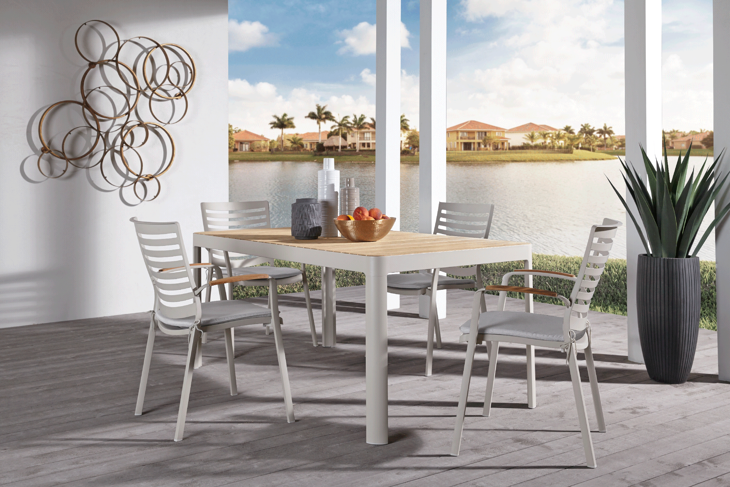 Garden View Sand 5 Pc Rectangle Outdoor Dining Set - Thumbnail - Image 1