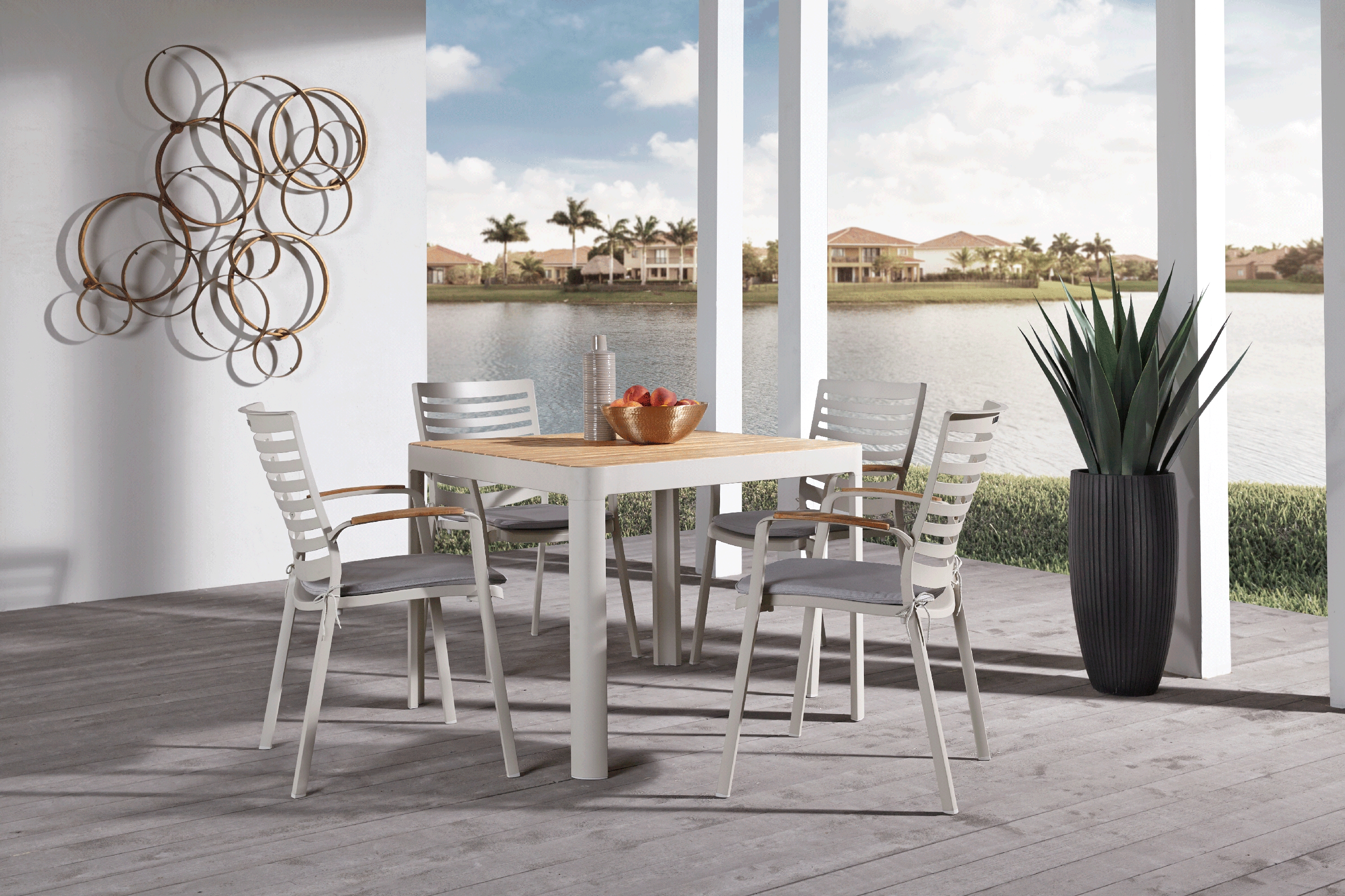 Garden View Sand 5 Pc Square Outdoor Dining Set - Thumbnail - Image 1