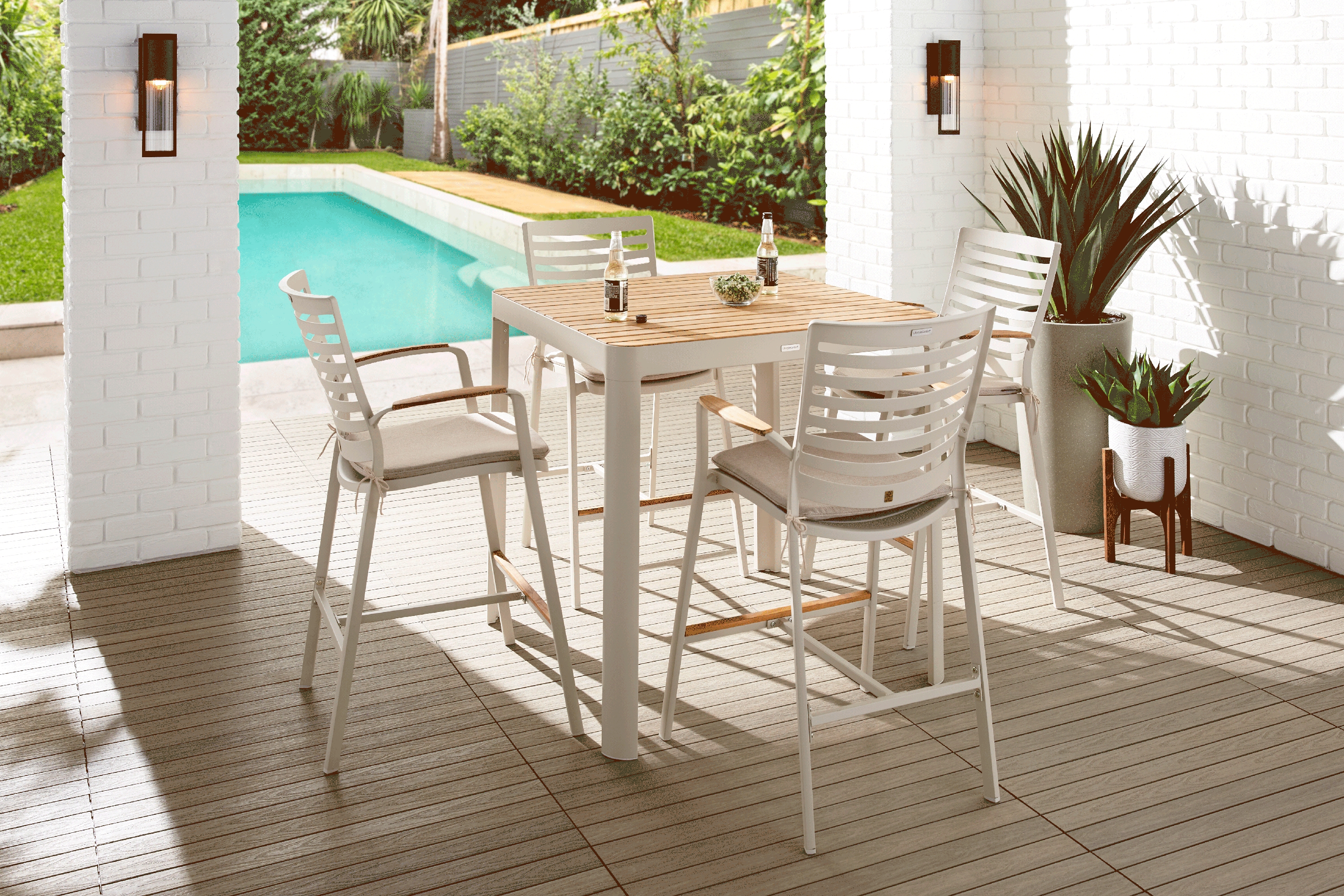 Garden View Sand 5 Pc Square Outdoor Bar Height Dining Room - Thumbnail - Image 1