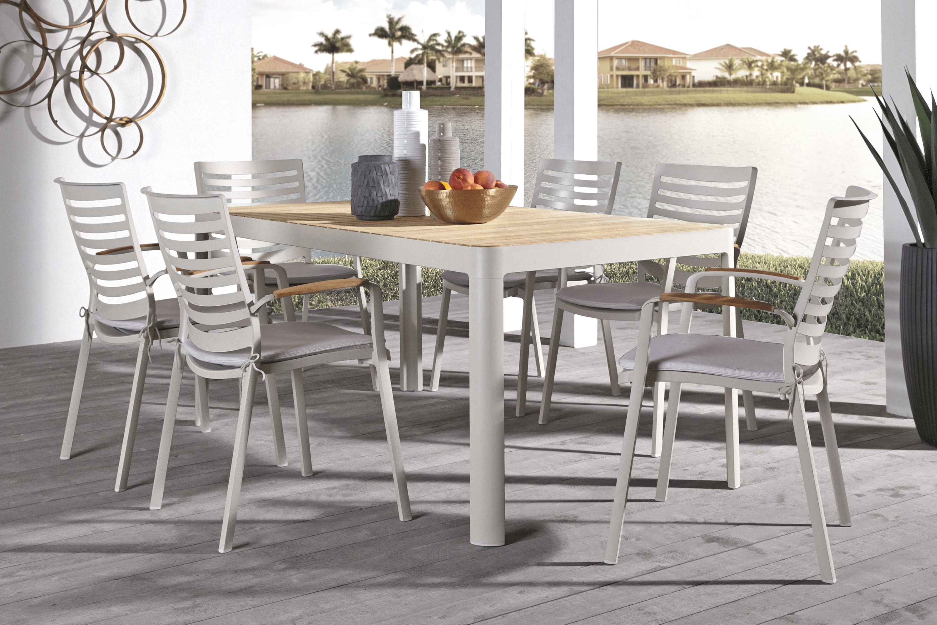 Garden View Sand 7 Pc Rectangle Outdoor Dining Set - Thumbnail - Image 1