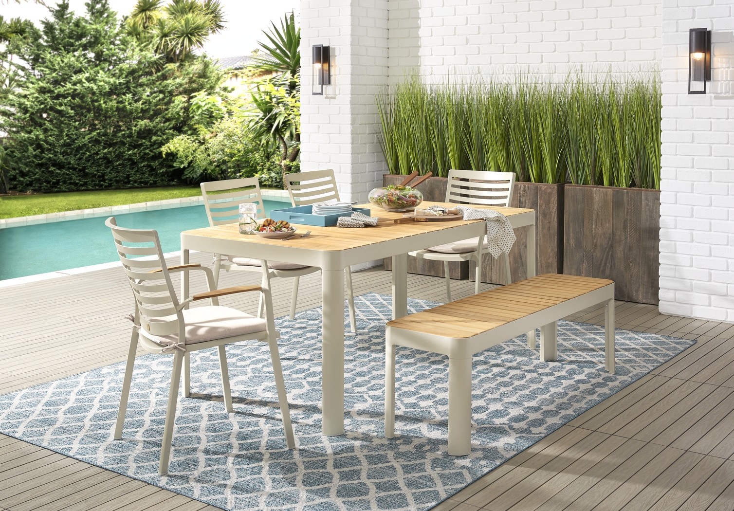 Garden View Sand 7 Pc Rectangle Outdoor Dining Set - Thumbnail - Image 4
