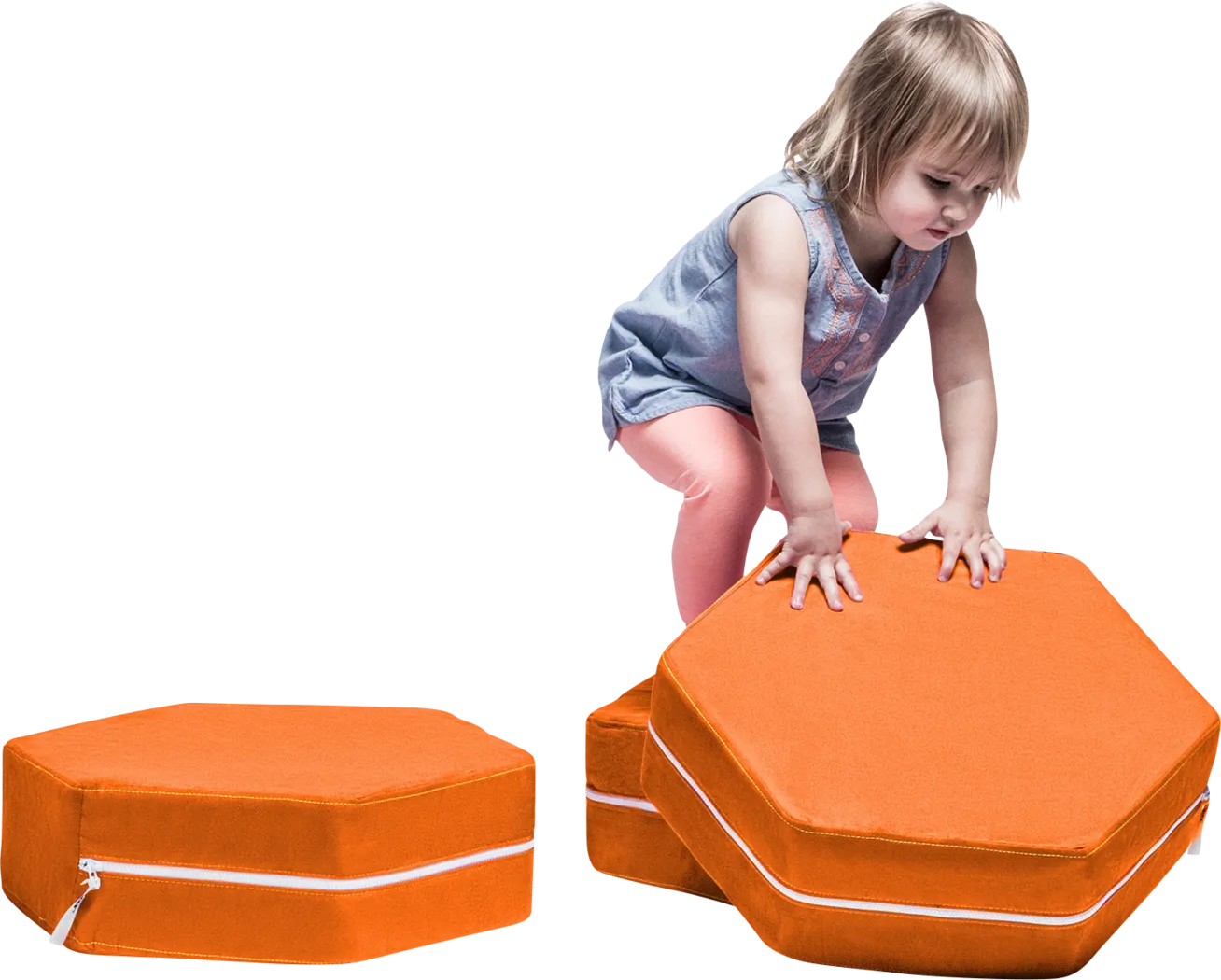 Kids Geddy Orange Ottomans, Set of 3 - Image 1