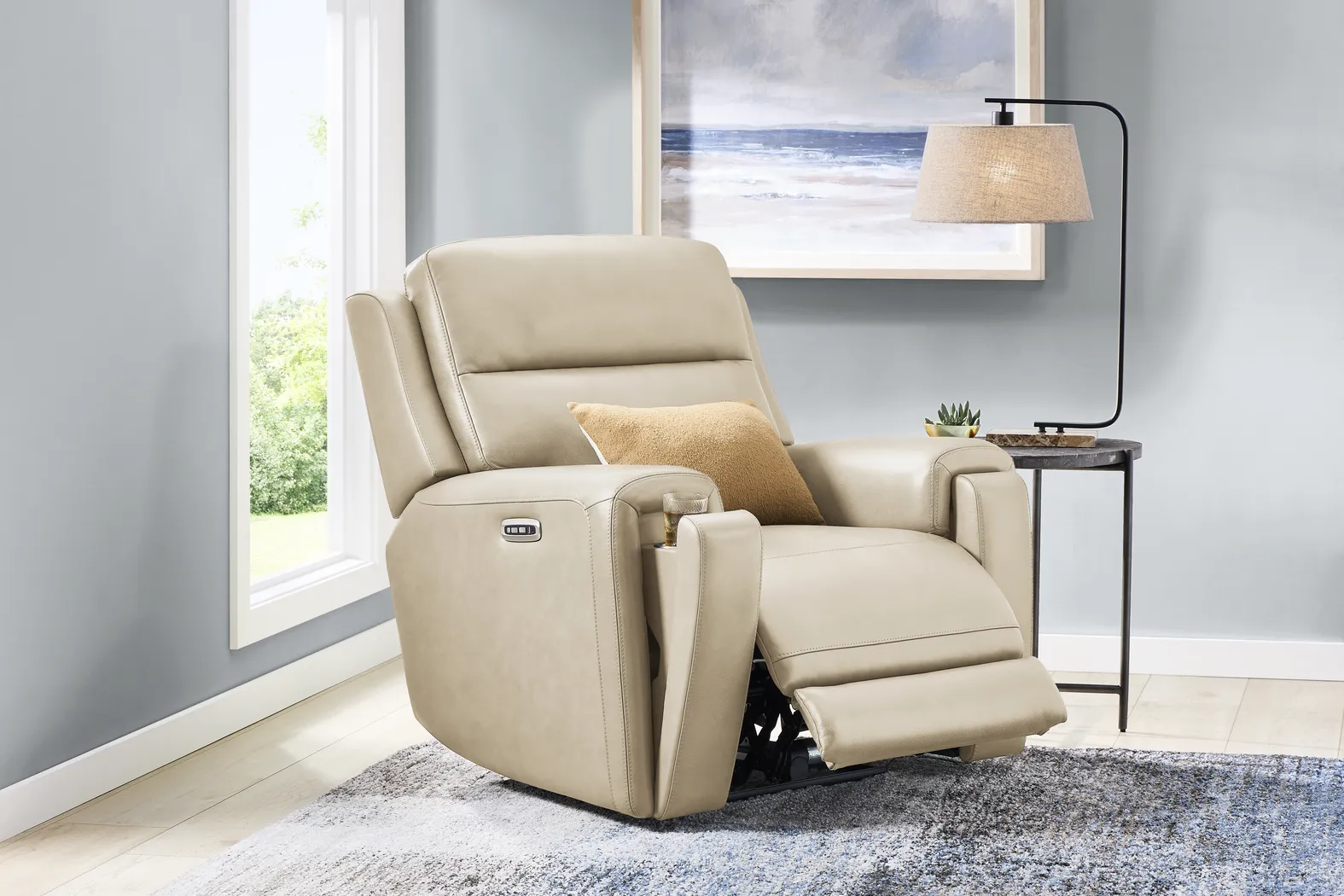 Genesis Beige Leather Dual Power Recliner - Image 3