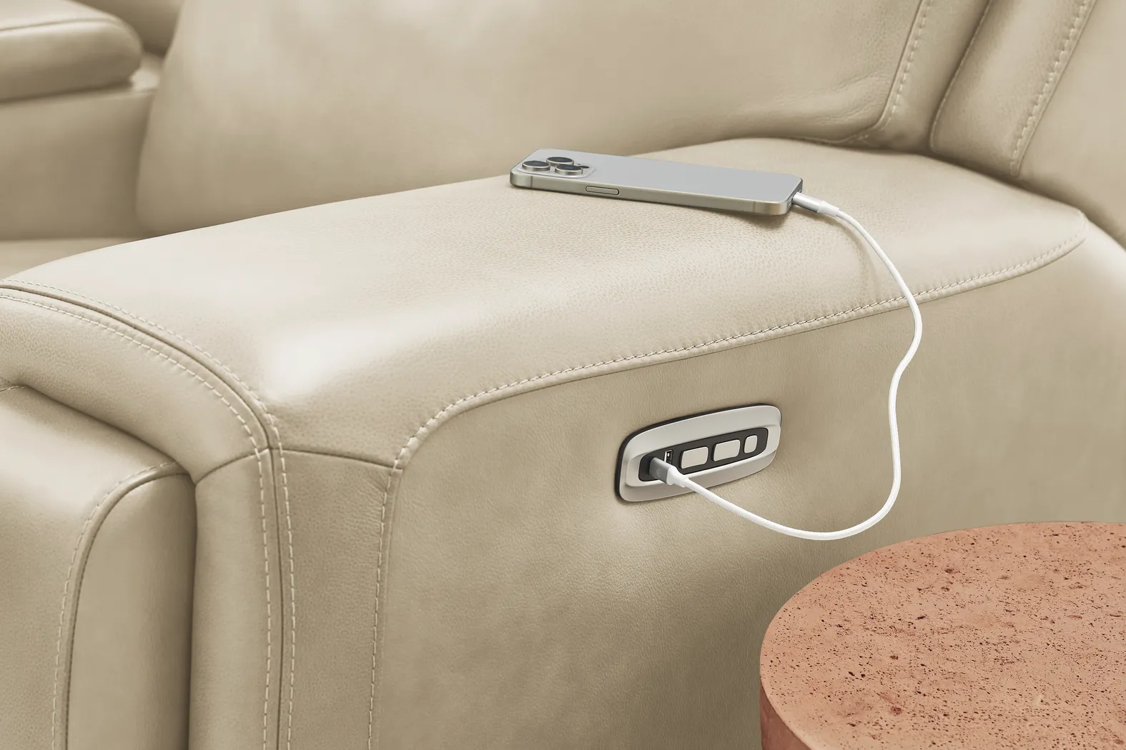 Genesis Beige Leather Dual Power Reclining Console Loveseat - Image 8
