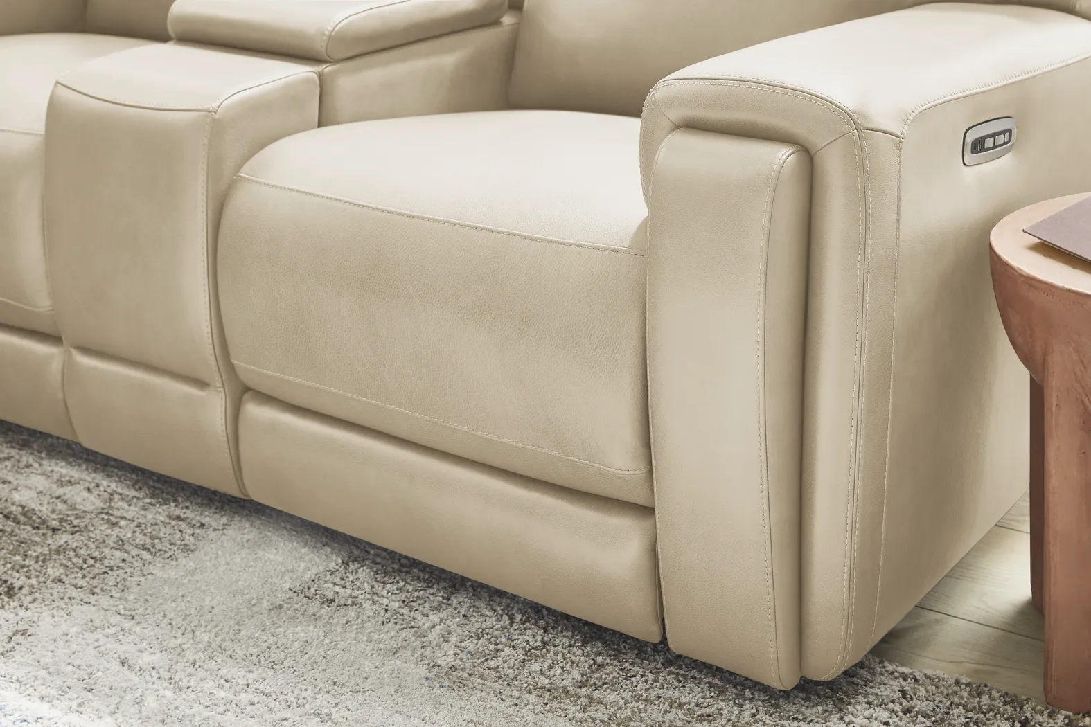 Genesis Beige Leather Dual Power Reclining Console Loveseat - Image 10