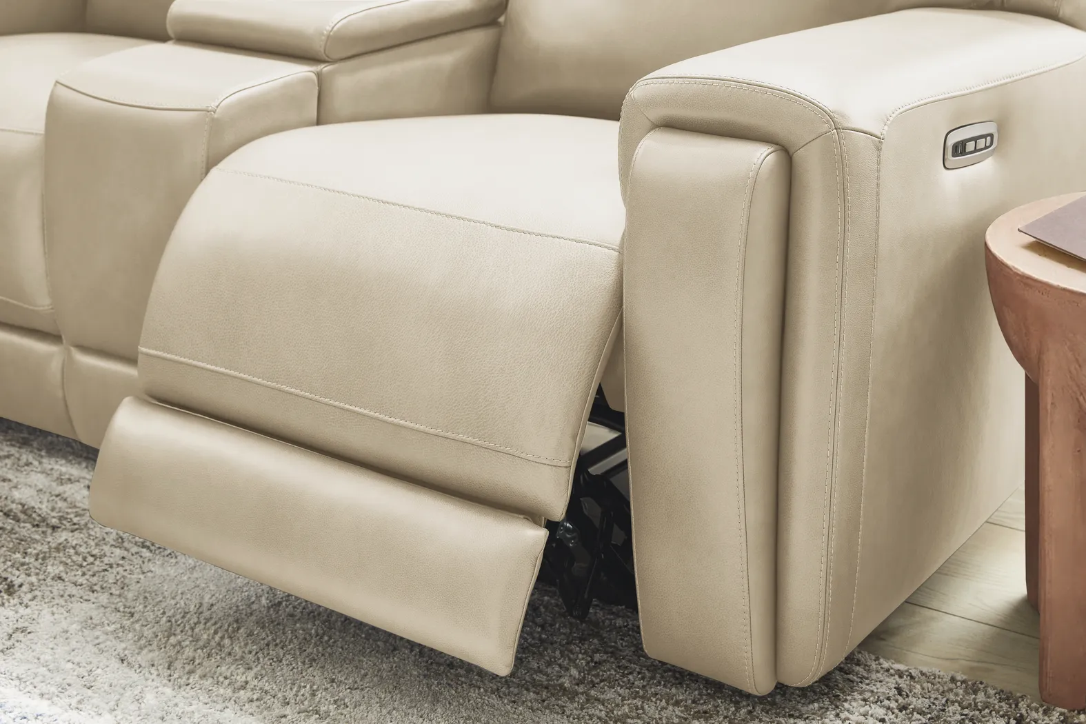 Genesis Beige Leather Dual Power Reclining Console Loveseat - Image 11