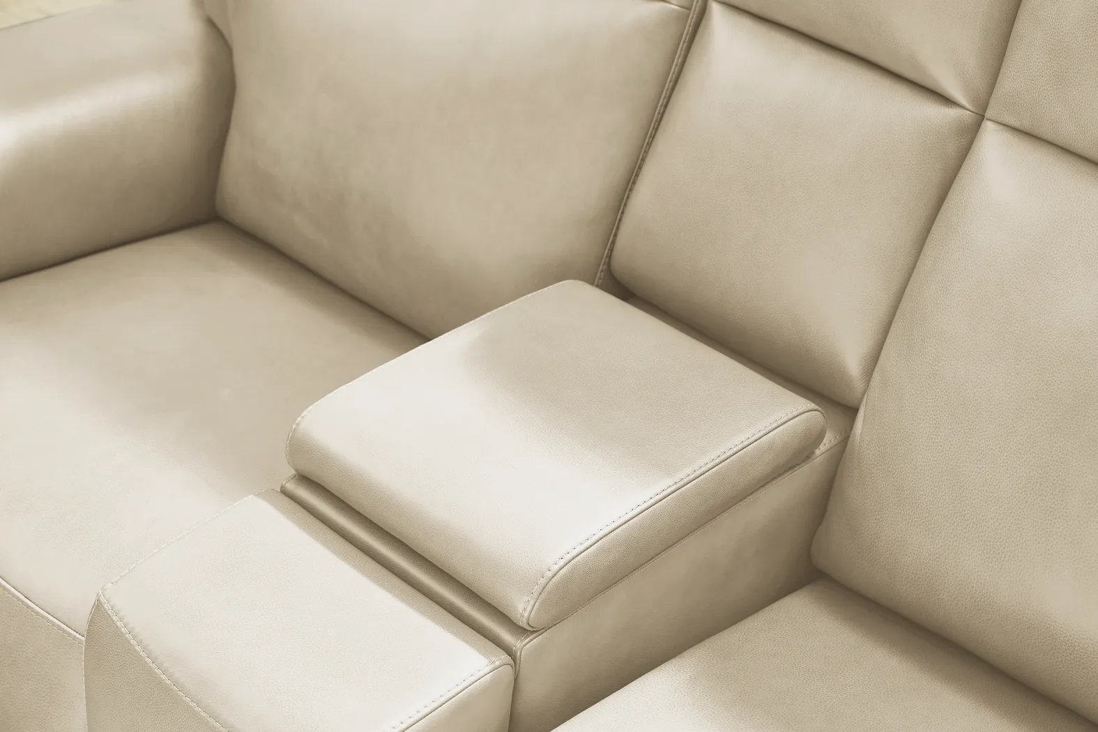 Genesis Beige Leather Dual Power Reclining Console Loveseat - Image 5
