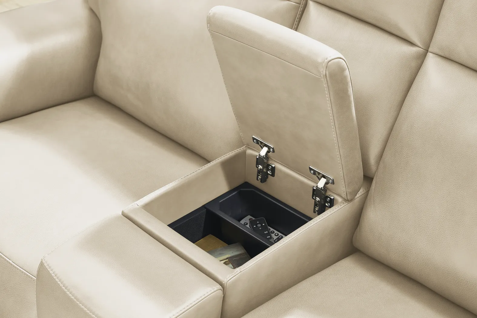 Genesis Beige Leather Dual Power Reclining Console Loveseat - Image 6