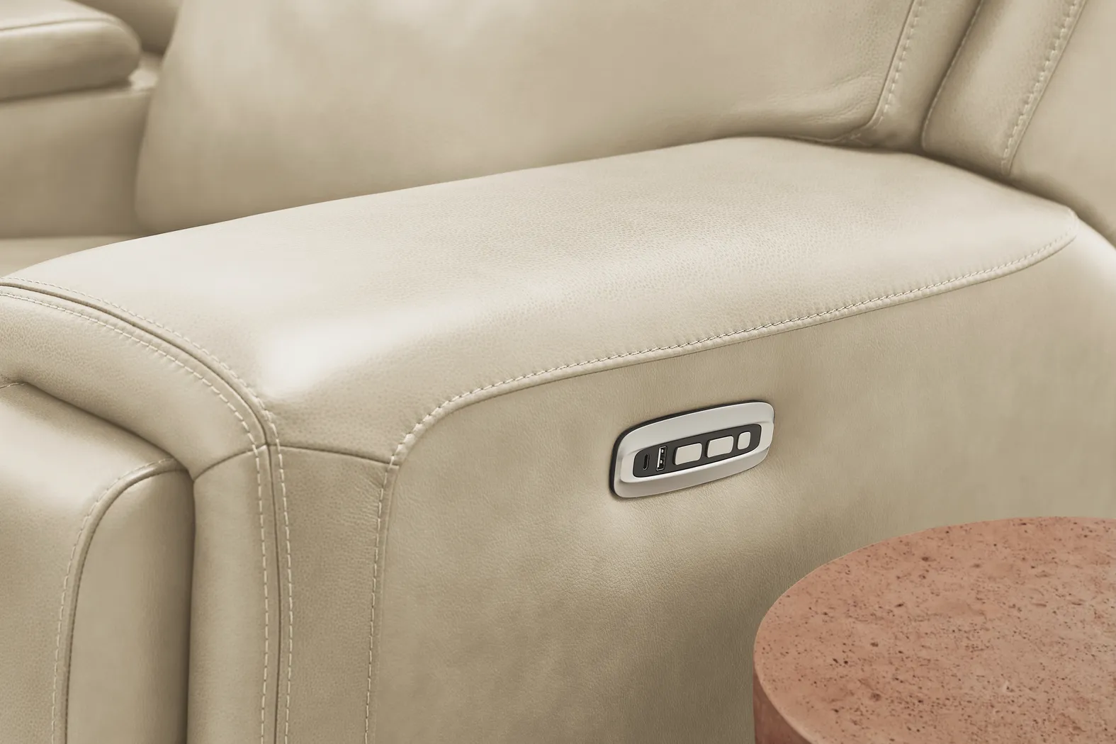 Genesis Beige Leather Dual Power Reclining Console Loveseat - Image 7