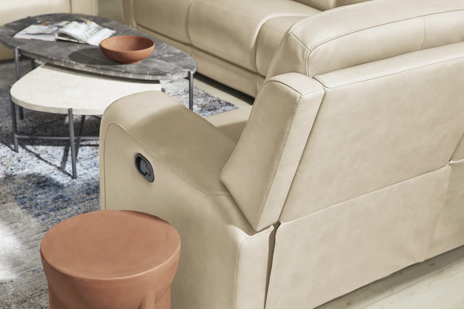 Genesis Beige Leather Non-Power Reclining Loveseat - Image 4