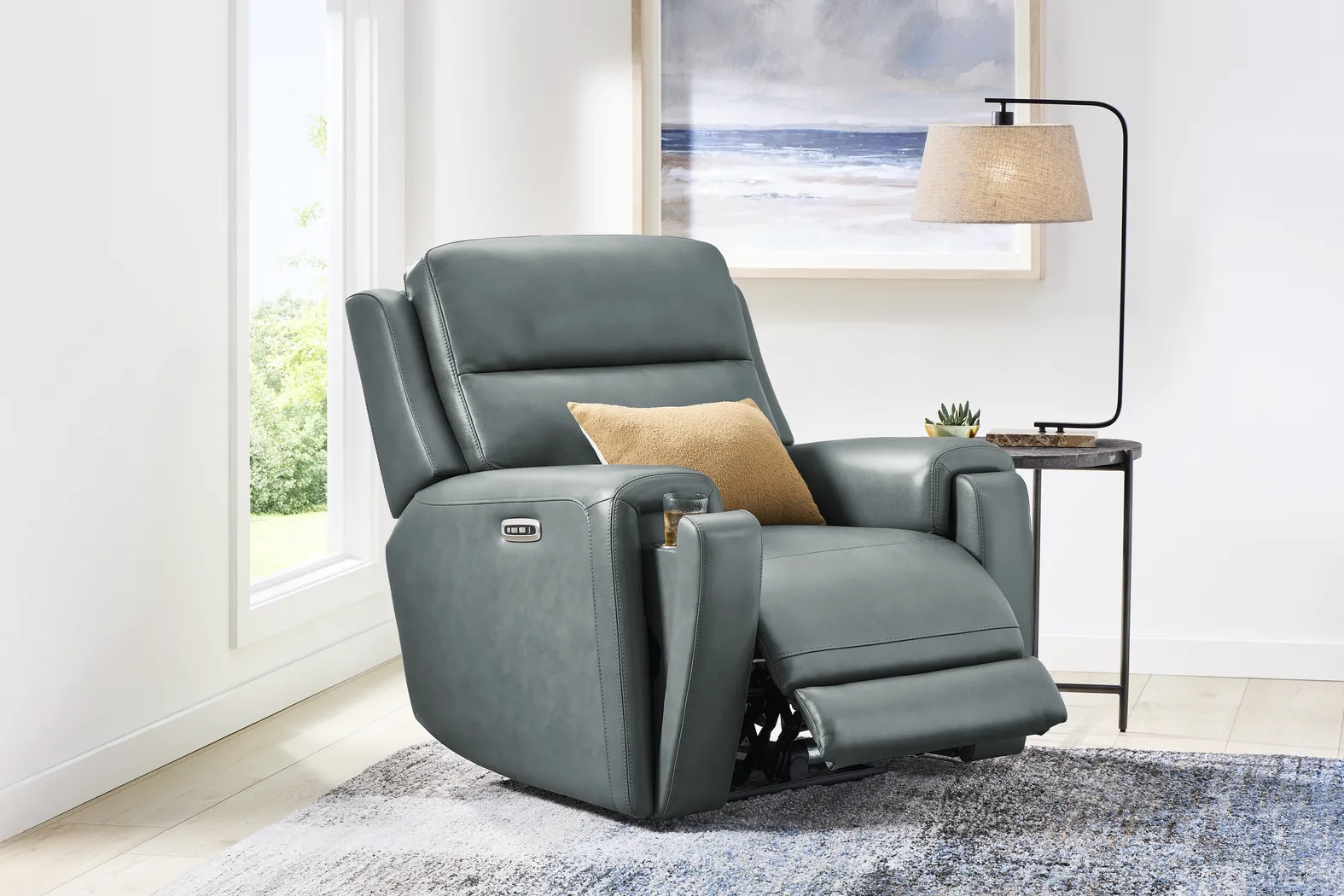 Genesis Blue Leather Dual Power Recliner - Image 4