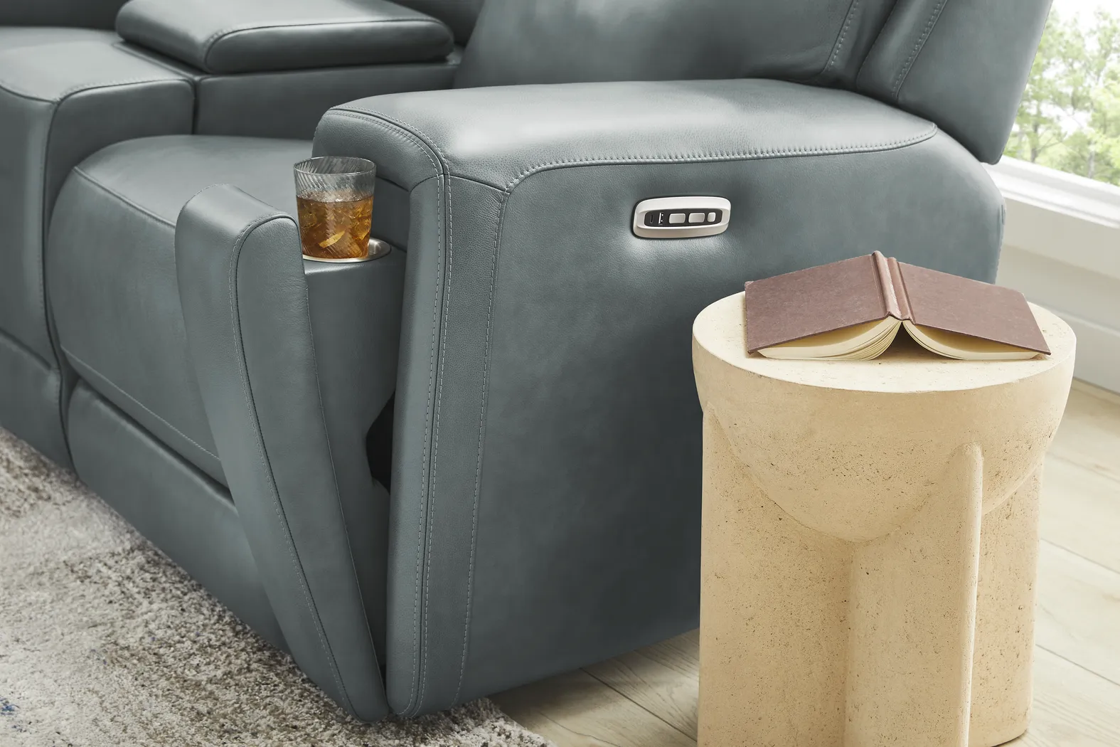 Genesis Blue Leather 2 Pc Dual Power Reclining Living Room - Image 14