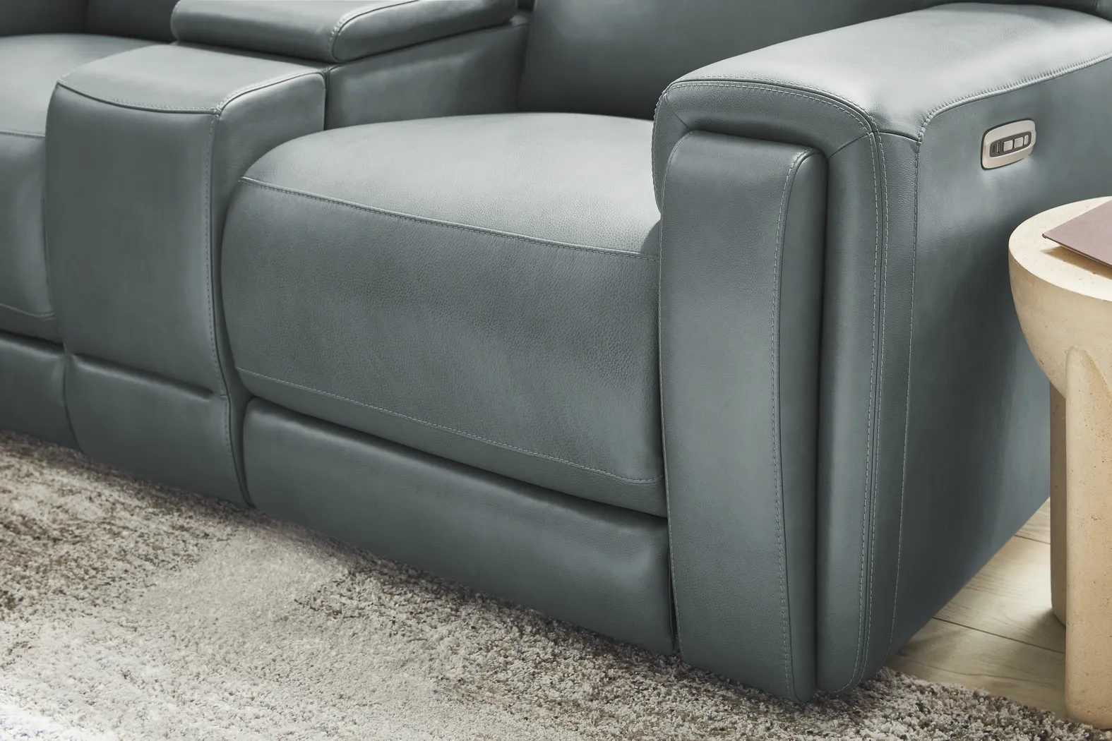 Genesis Blue Leather 2 Pc Dual Power Reclining Living Room - Image 15