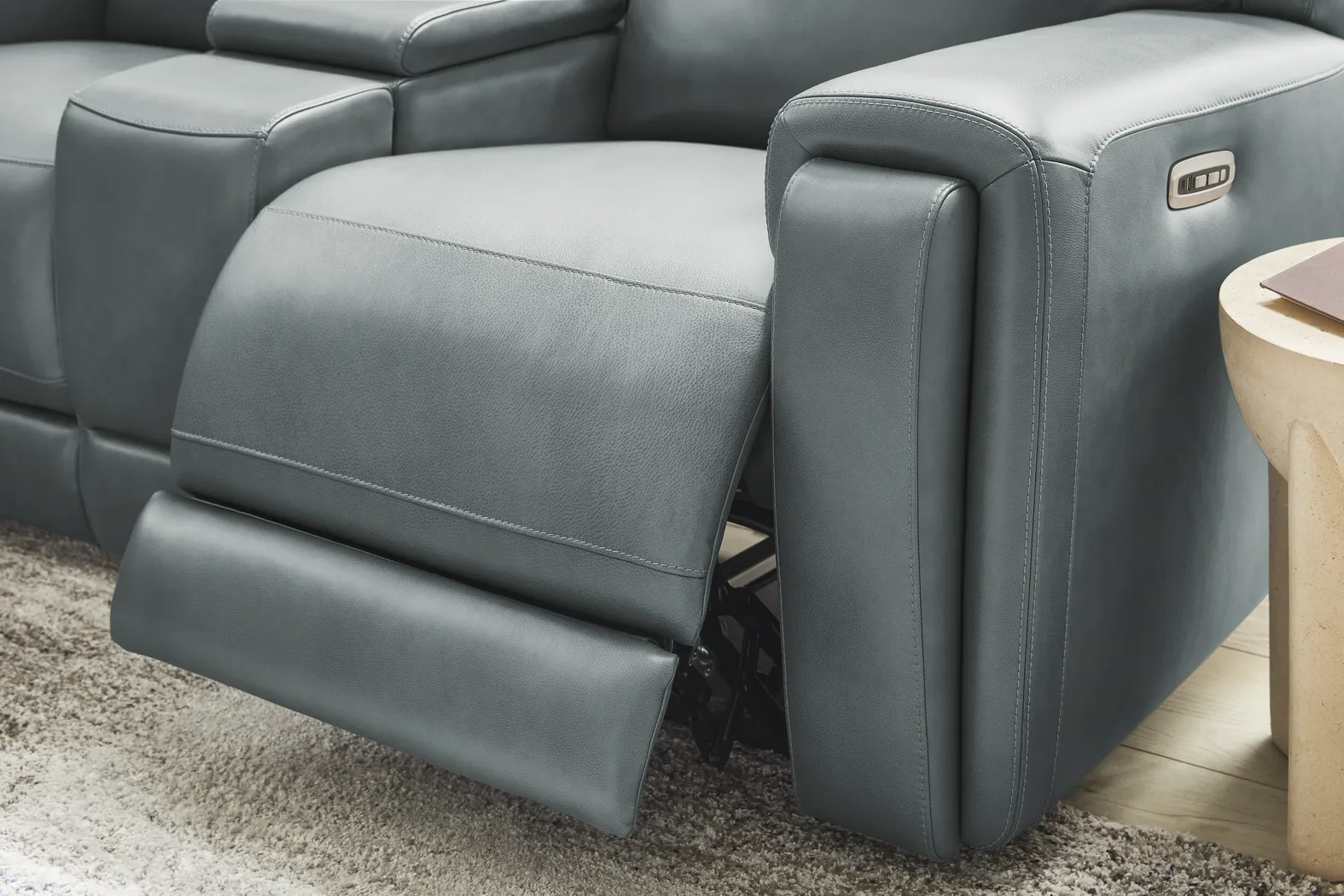 Genesis Blue Leather 2 Pc Dual Power Reclining Living Room - Image 16