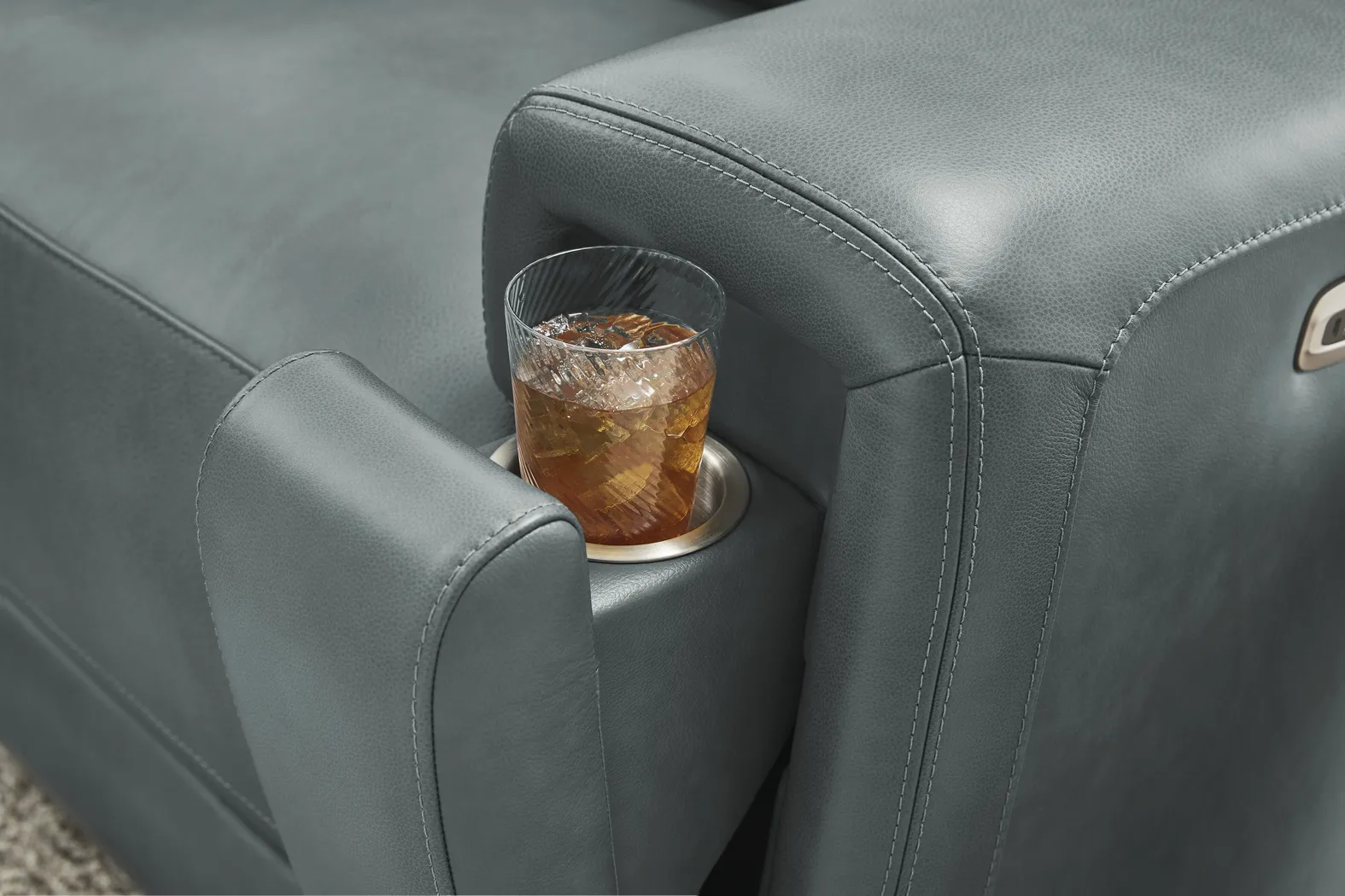 Genesis Blue Leather Dual Power Reclining Sofa - Image 5