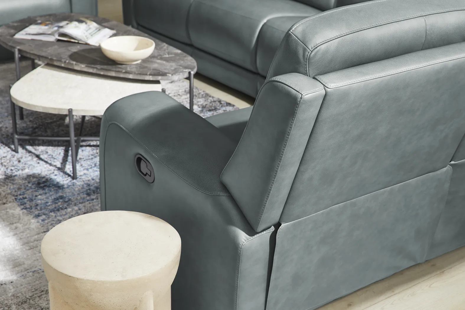 Genesis Blue Leather 2 Pc Reclining Living Room with Dual Power Reclining Sofa - Image 9