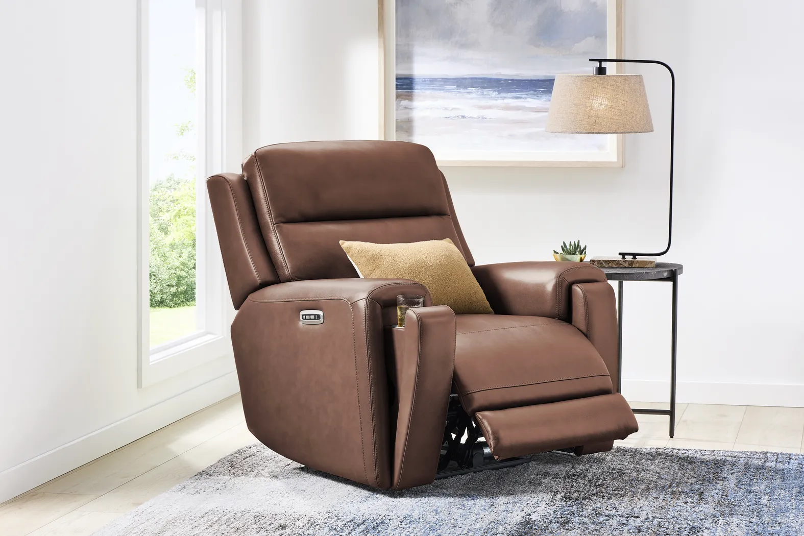 Genesis Brown Leather Dual Power Recliner - Image 4