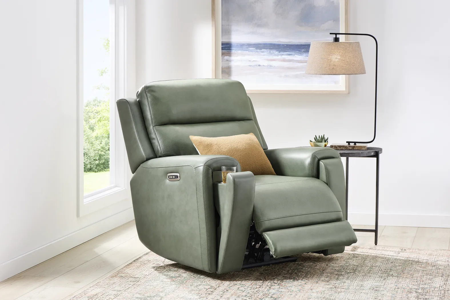 Genesis Green Leather Dual Power Recliner - Image 4
