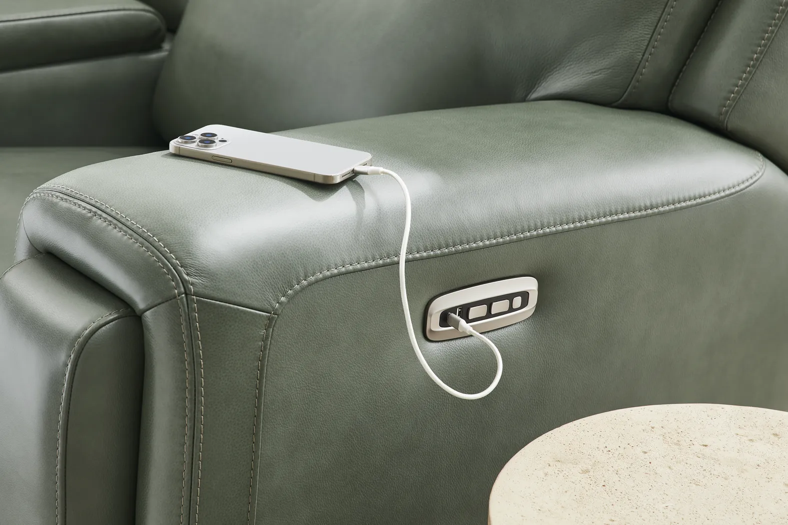 Genesis Green Leather 2 Pc Dual Power Reclining Living Room - Image 13