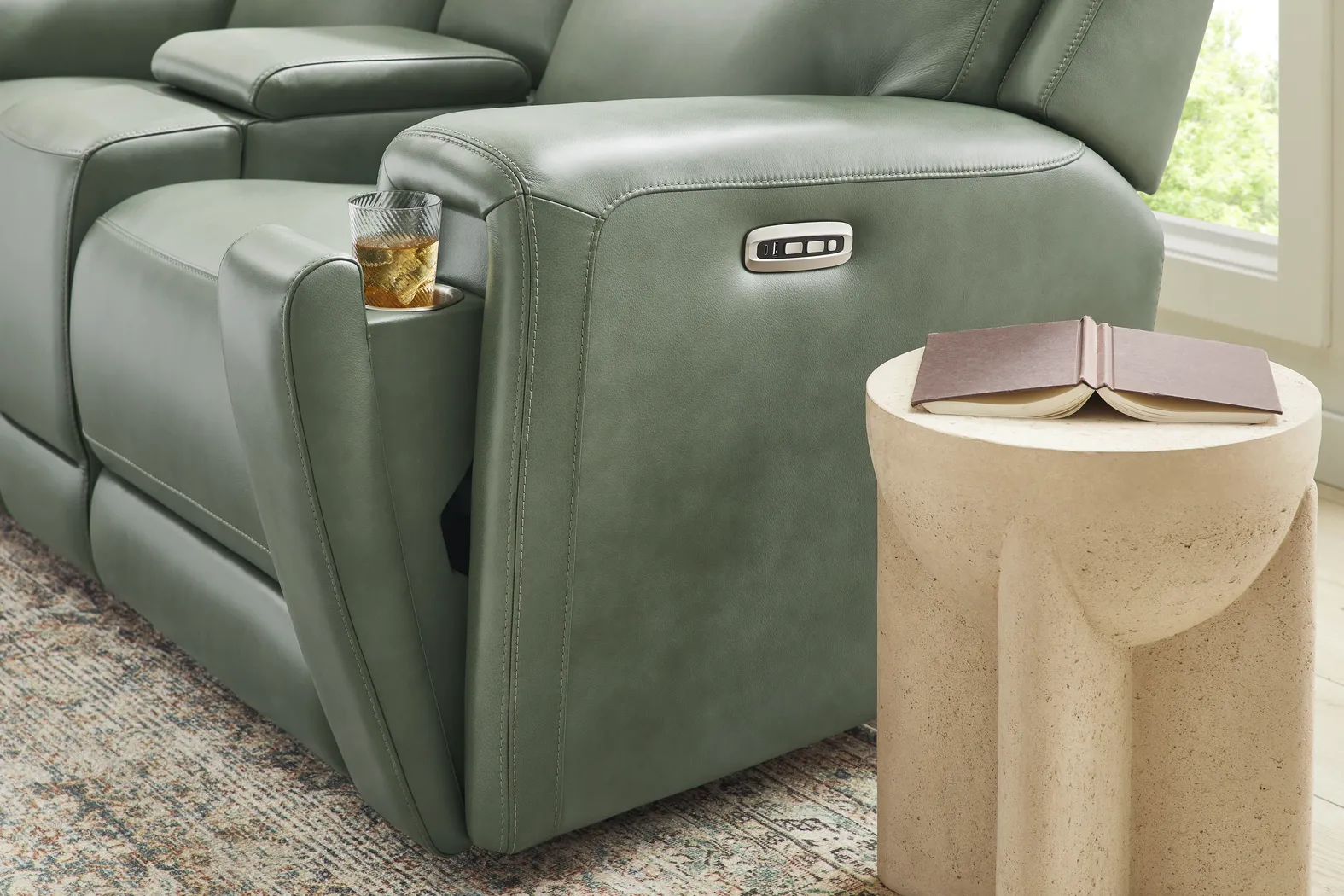 Genesis Green Leather 2 Pc Dual Power Reclining Living Room - Image 14