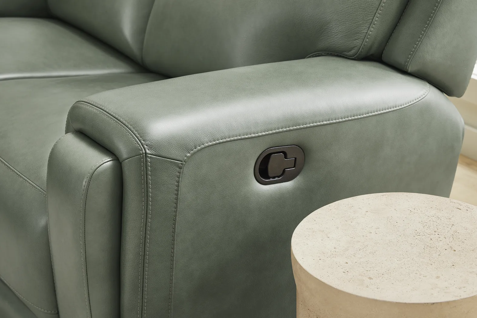 Genesis Green Leather Non-Power Reclining Loveseat - Image 4