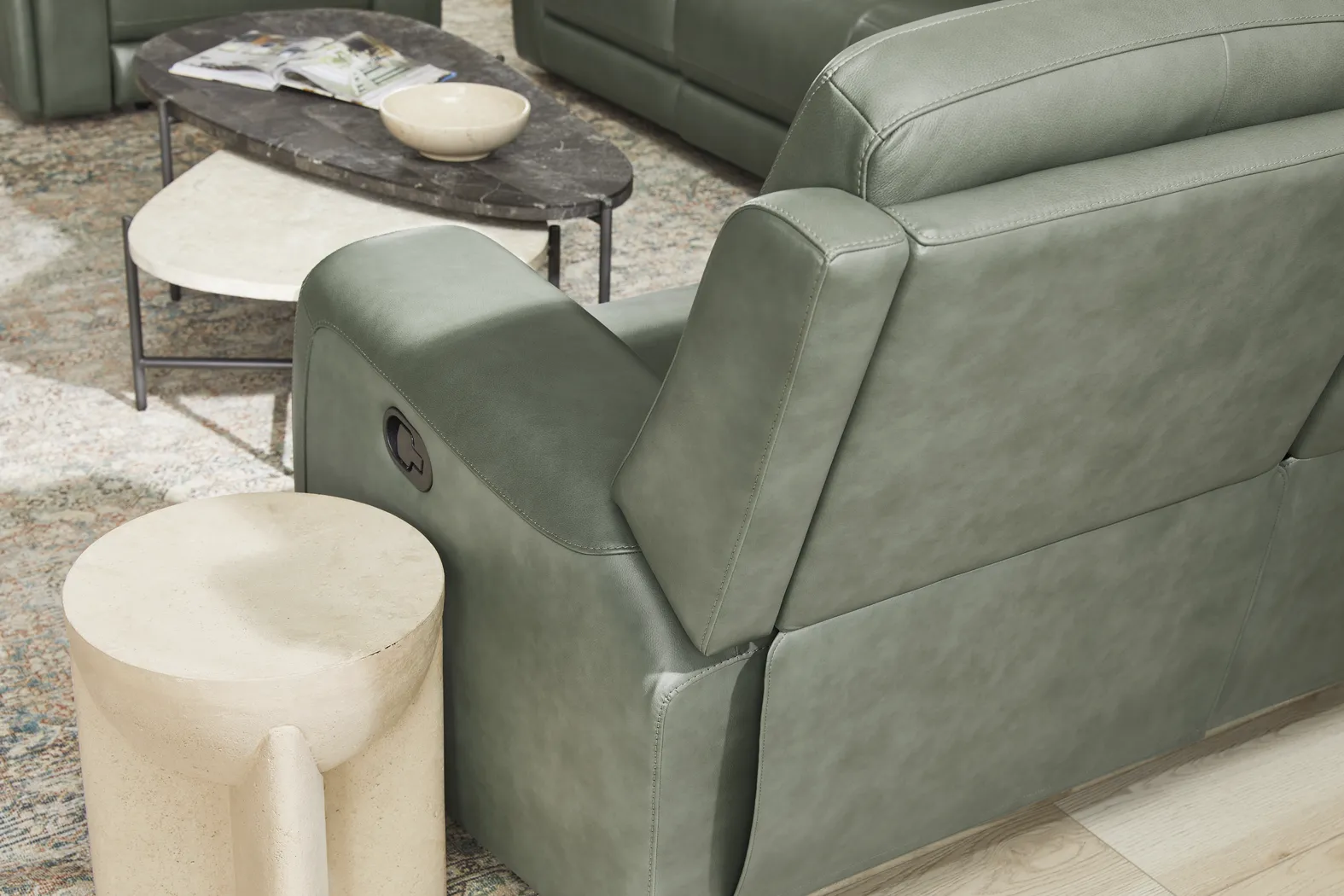 Genesis Green Leather Non-Power Reclining Loveseat - Image 5